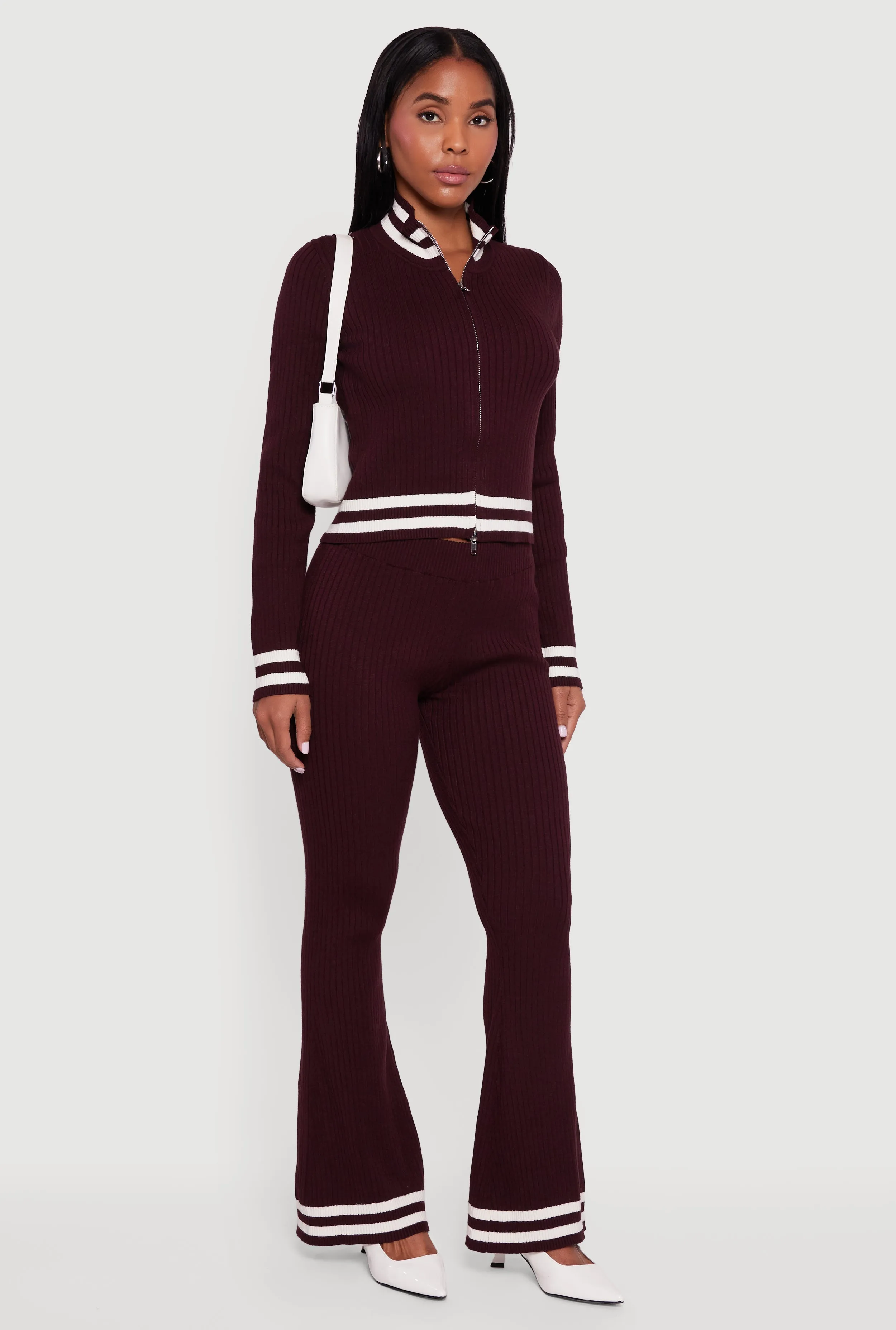 Varsity Stripe Ribbed Knit Boot Cut Pants sold by Rainbow