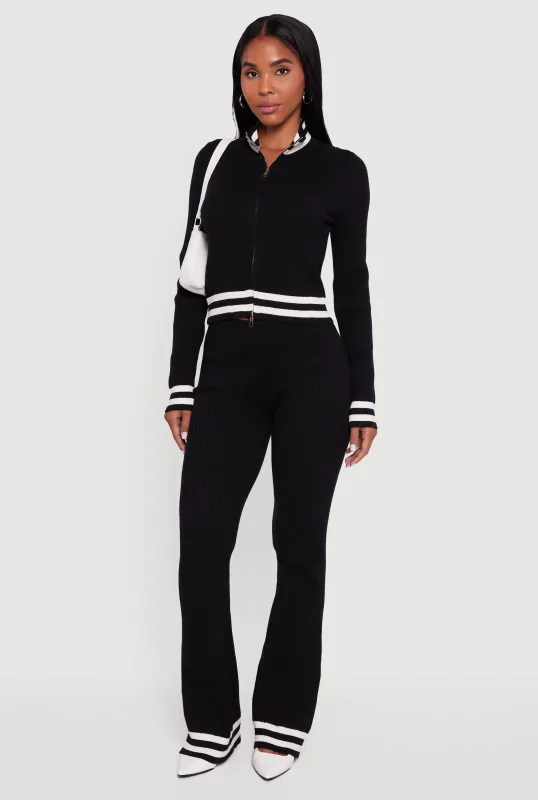 Varsity Stripe Ribbed Knit Boot Cut Pants sold by Rainbow