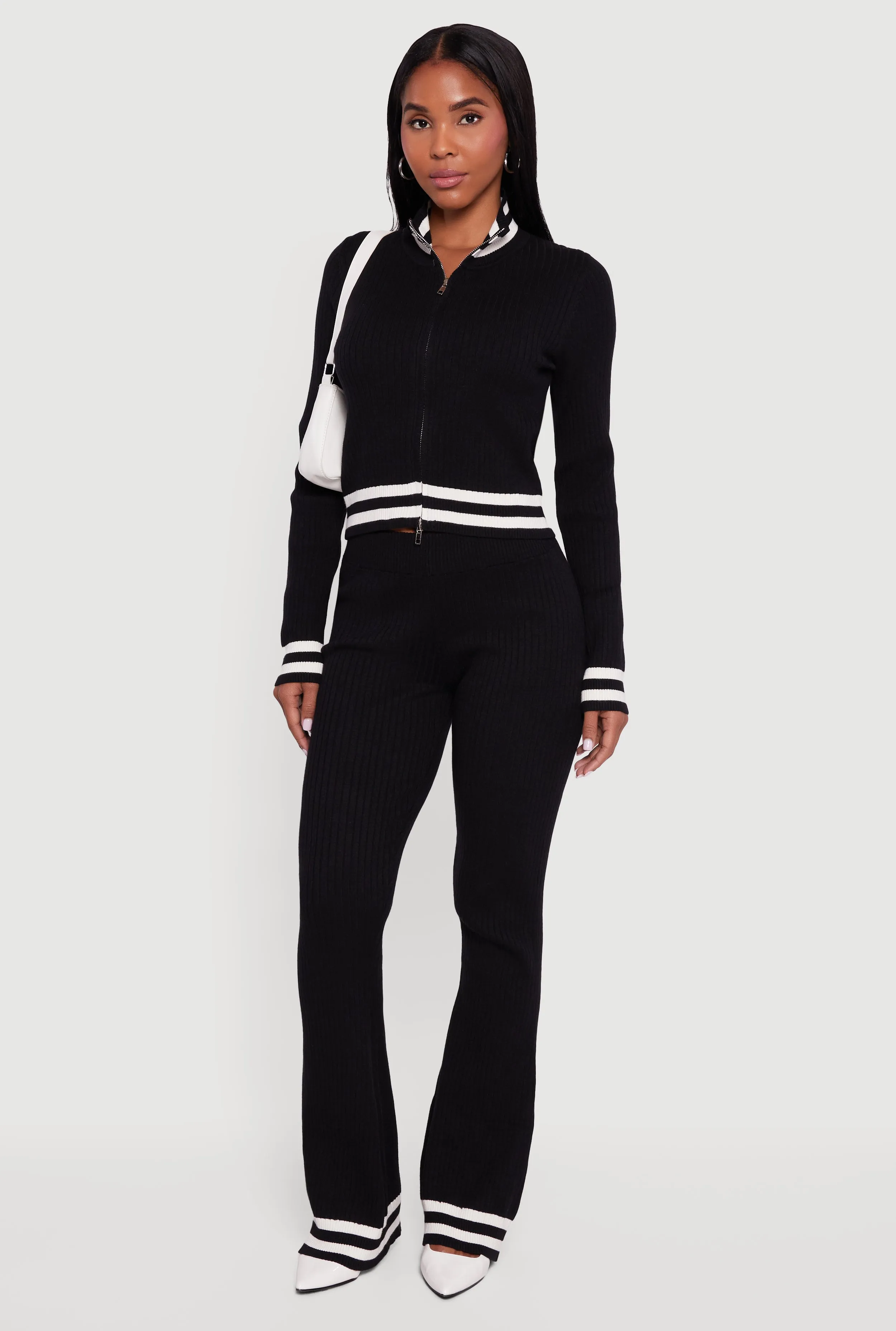 Varsity Stripe Ribbed Knit Boot Cut Pants sold by Rainbow