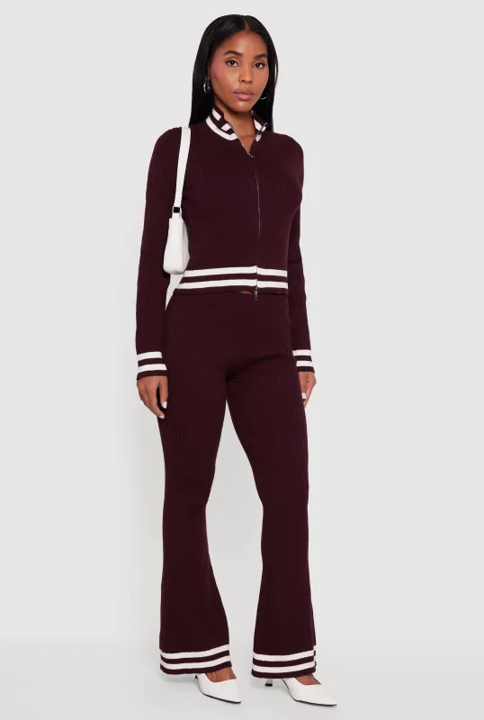 Varsity Stripe Ribbed Knit Boot Cut Pants sold by Rainbow