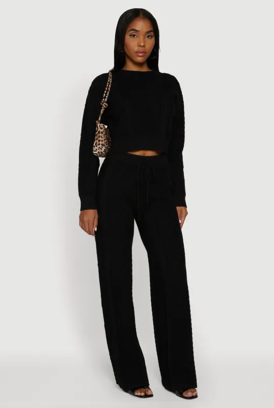 High Waisted Drawstring Cable Knit Pants sold by Rainbow