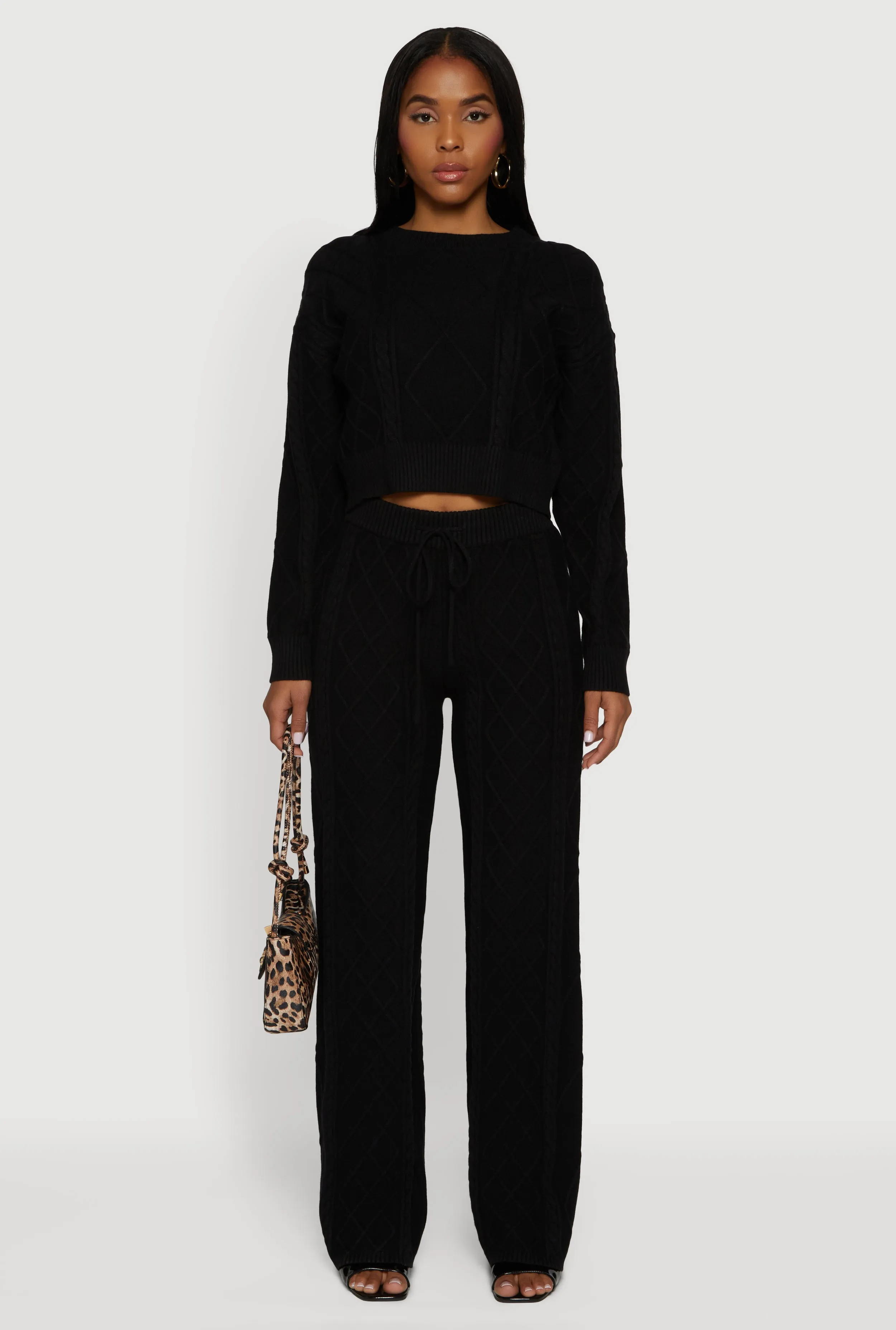 High Waisted Drawstring Cable Knit Pants sold by Rainbow product image thumbnail 2