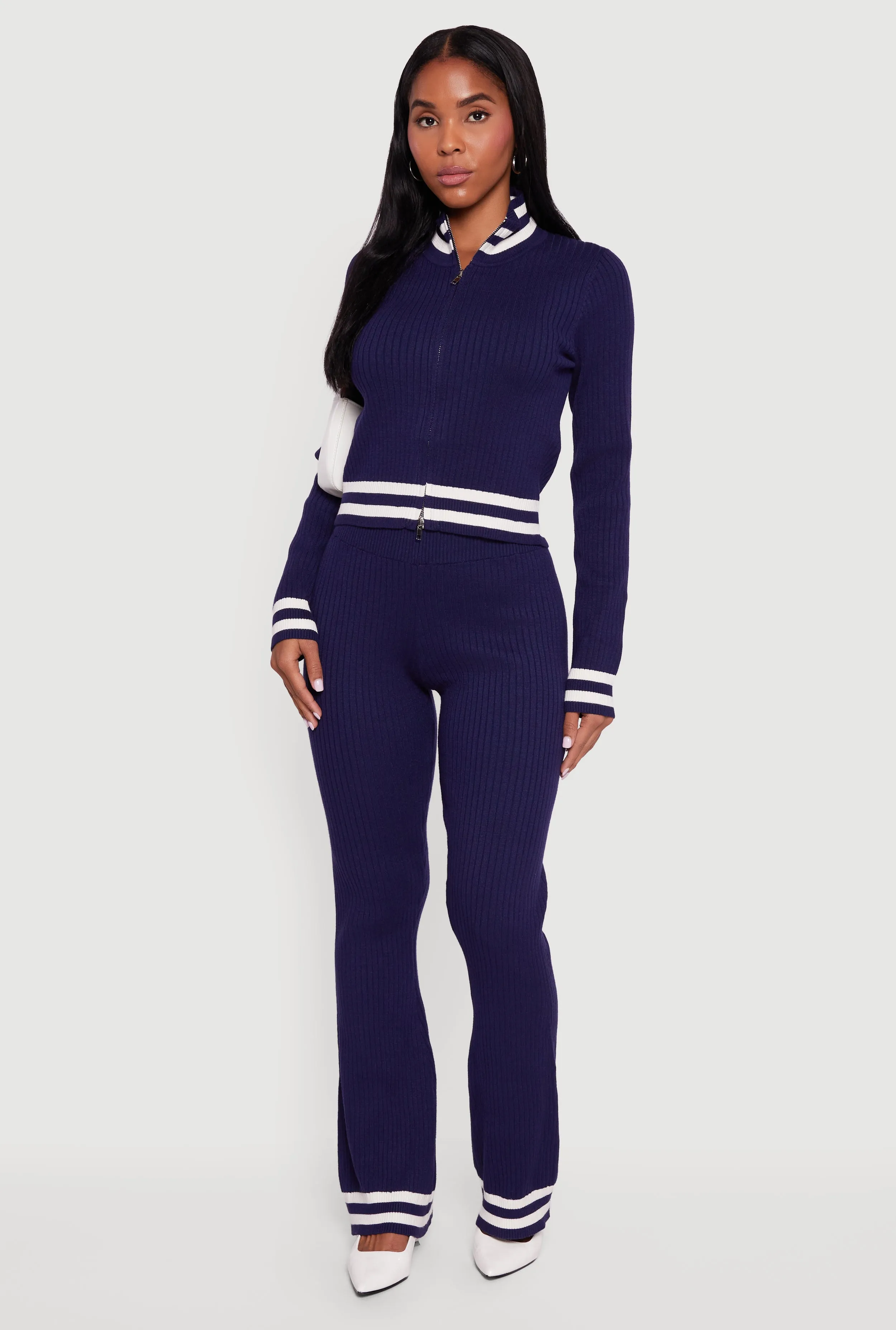 Varsity Stripe Ribbed Knit Boot Cut Pants sold by Rainbow