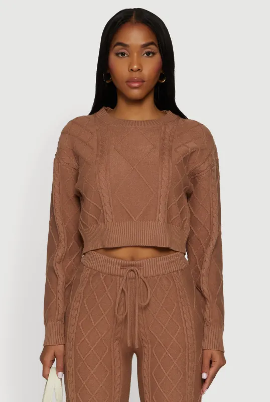 Cable Knit Cropped Pullover Sweater sold by Rainbow