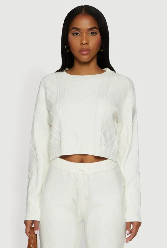 Cable Knit Cropped Pullover Sweater sold by Rainbow