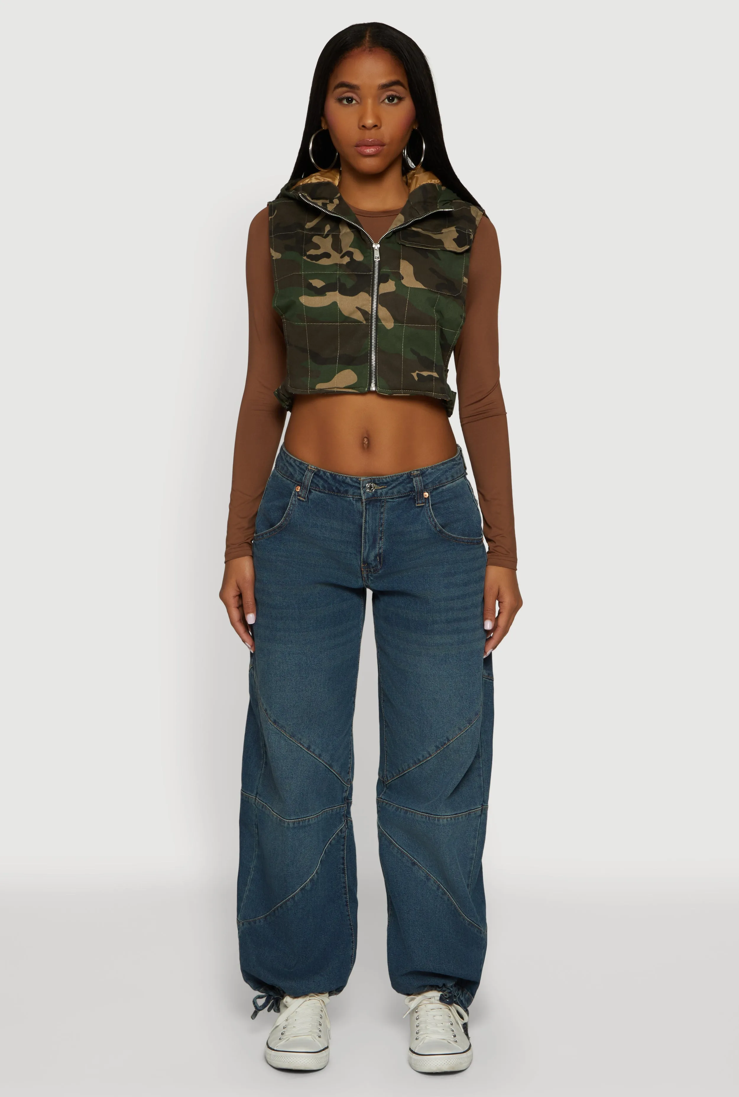 Hooded Zip Front Cropped Camouflage Vest sold by Rainbow product image thumbnail 3