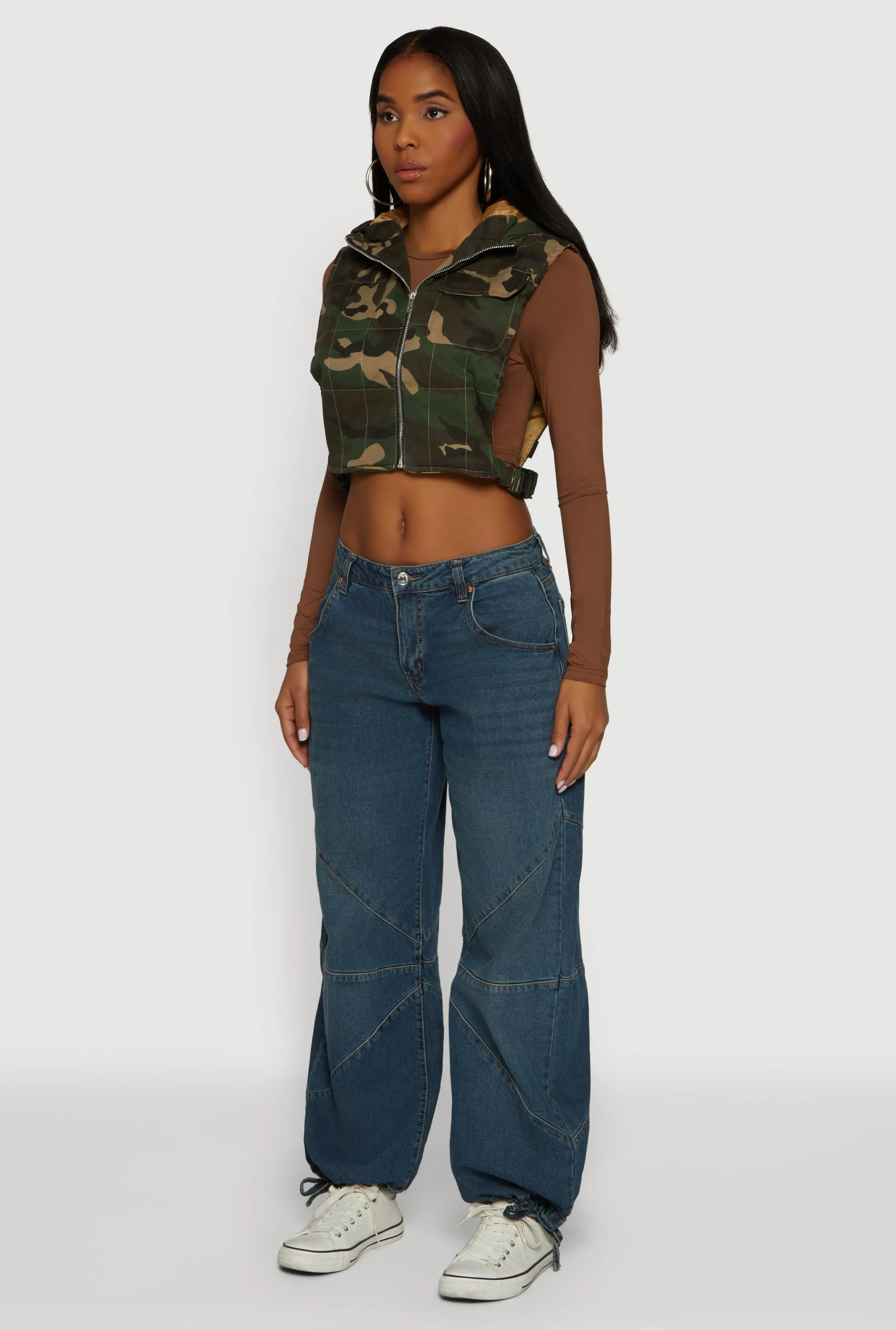 Hooded Zip Front Cropped Camouflage Vest sold by Rainbow product image thumbnail 5