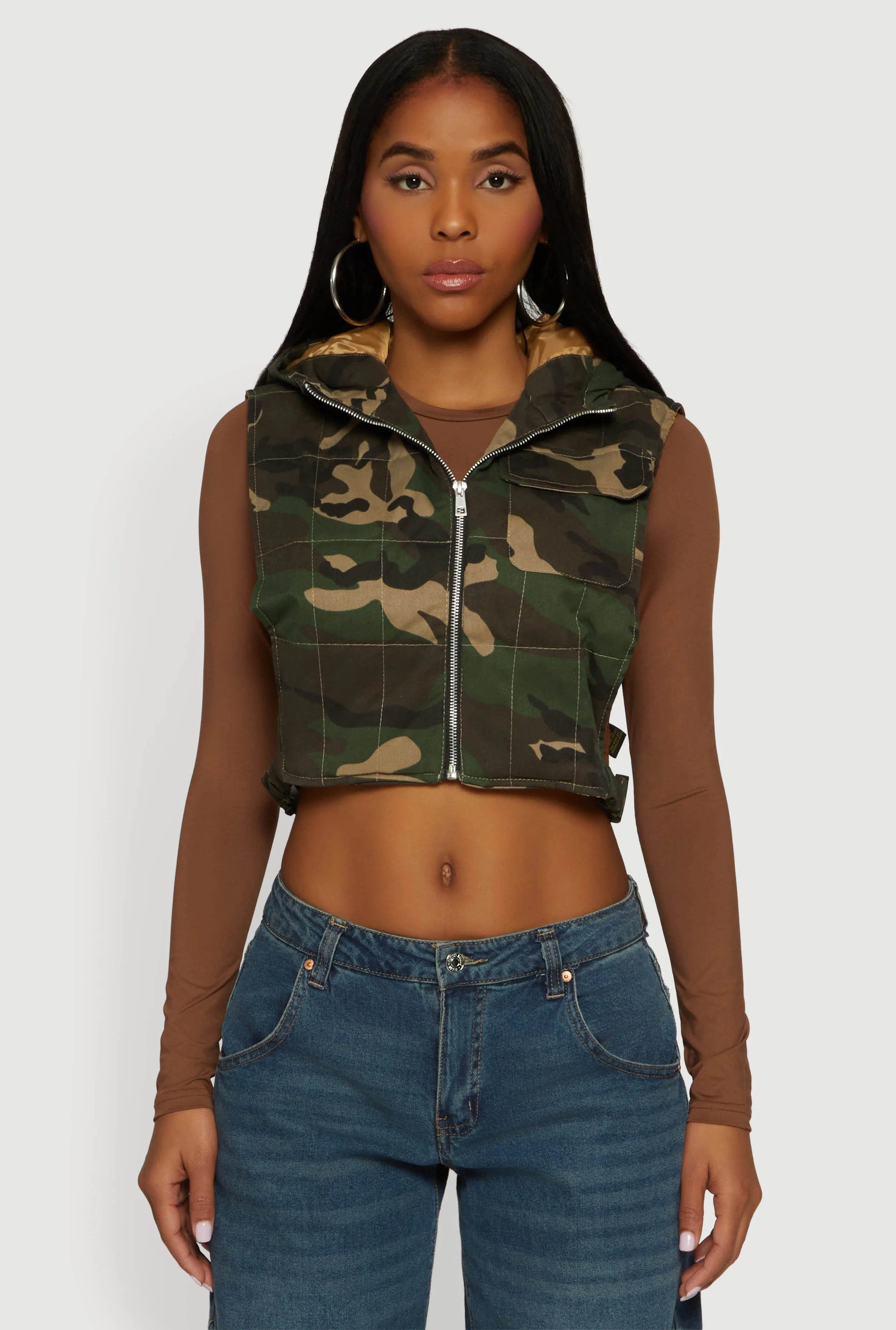 Hooded Zip Front Cropped Camouflage Vest sold by Rainbow product image thumbnail 2