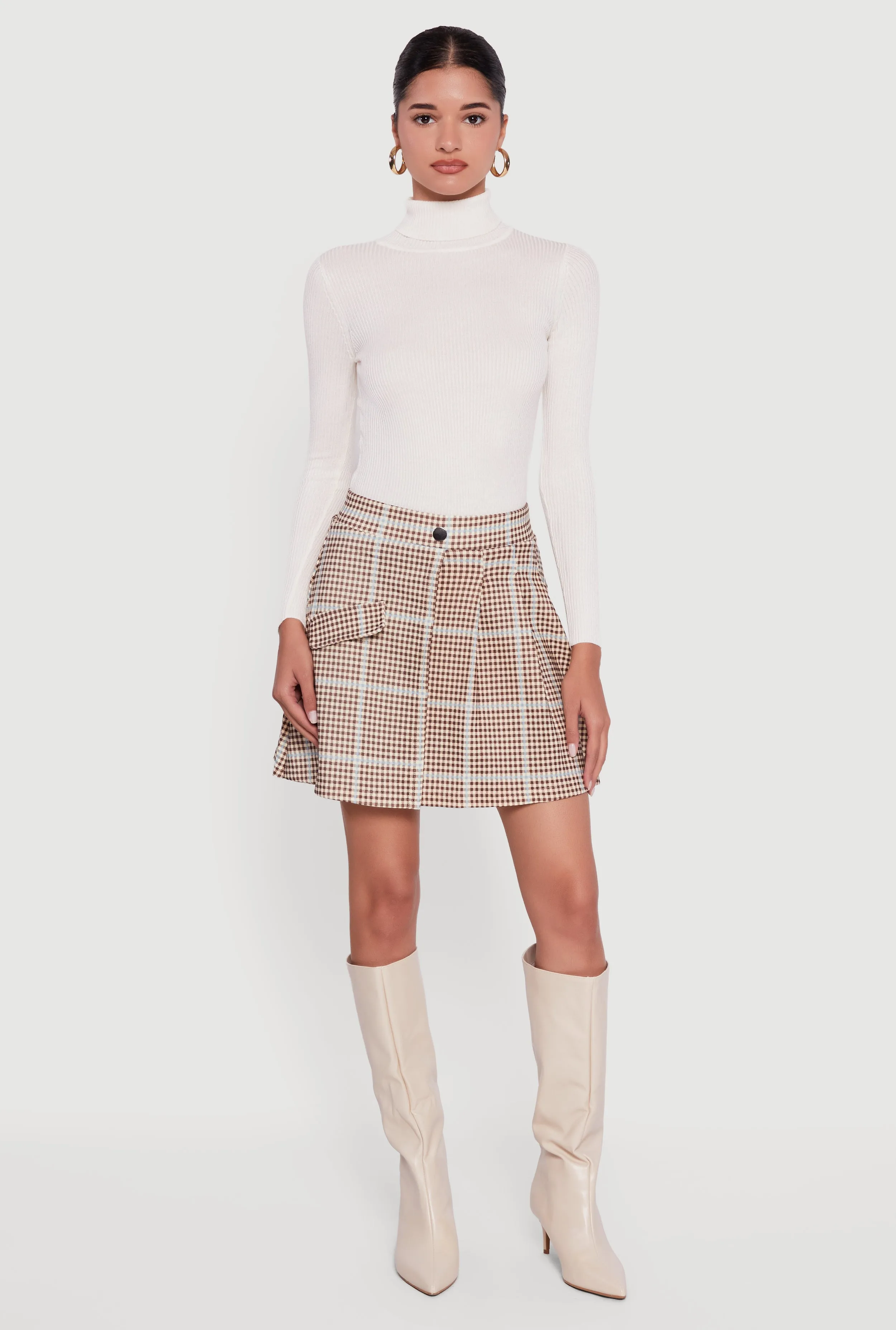 Plaid Pleated Mini Skirt with Faux Pocket sold by Rainbow