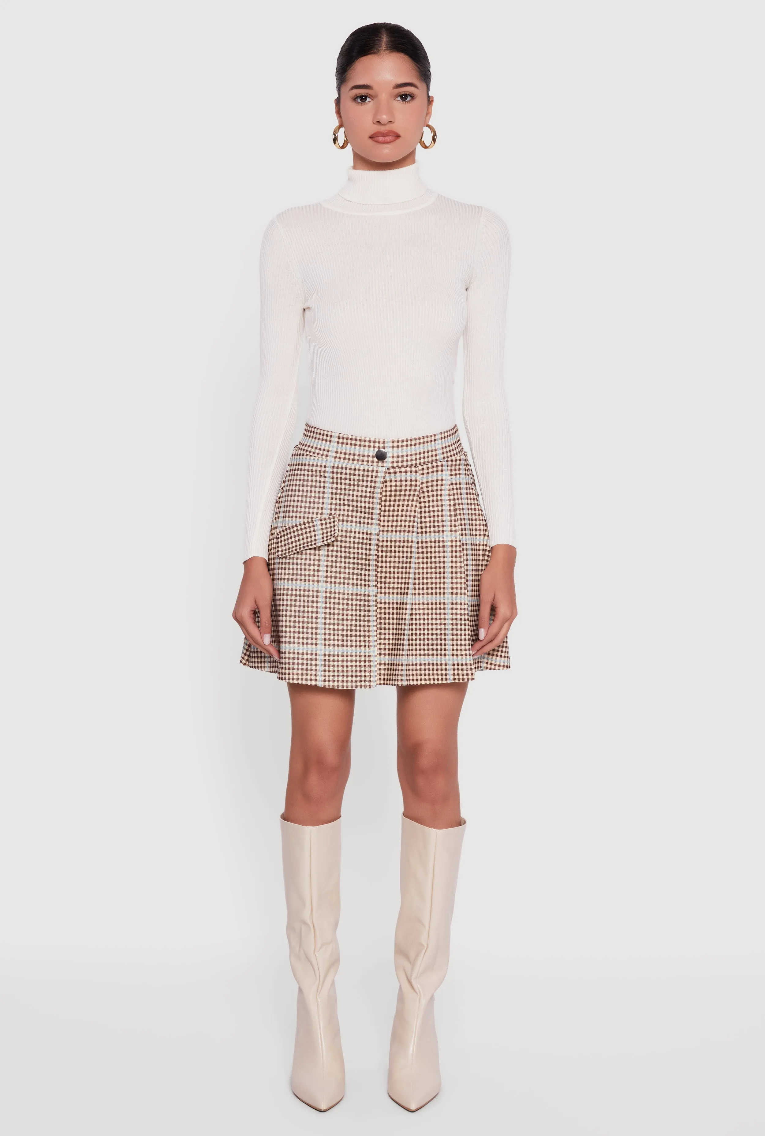 Plaid Pleated Mini Skirt with Faux Pocket sold by Rainbow product image thumbnail 2