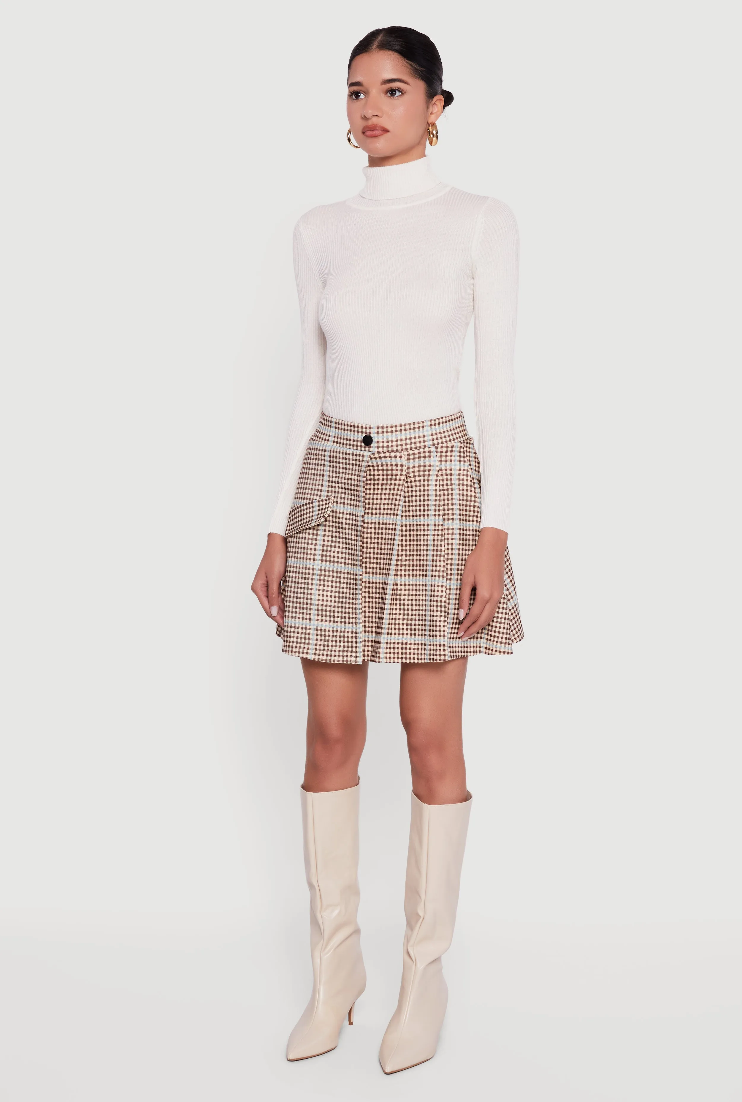 Plaid Pleated Mini Skirt with Faux Pocket sold by Rainbow product image thumbnail 3