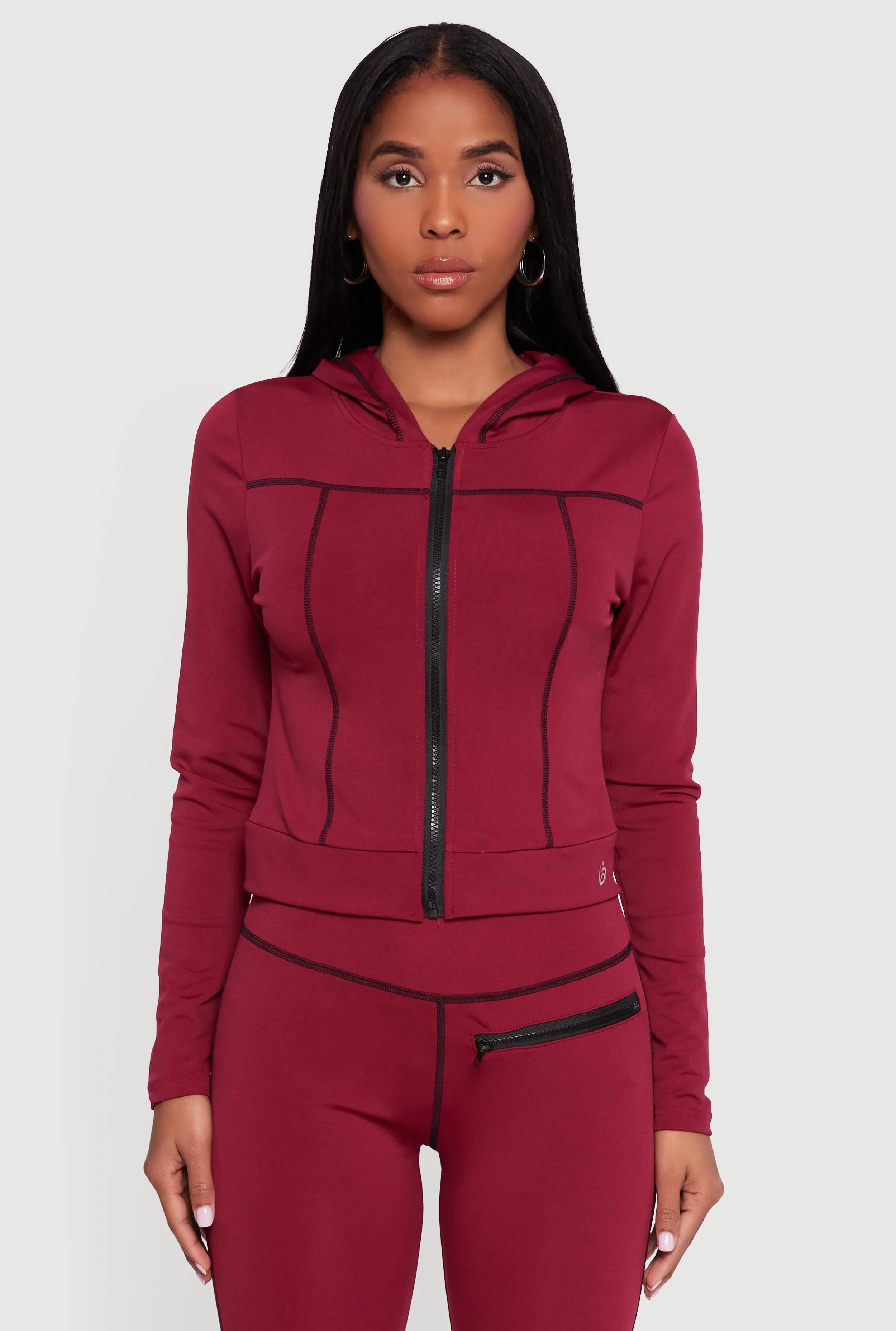 Zip Front Hooded Track Jacket with Decorative Stitching sold by Rainbow
