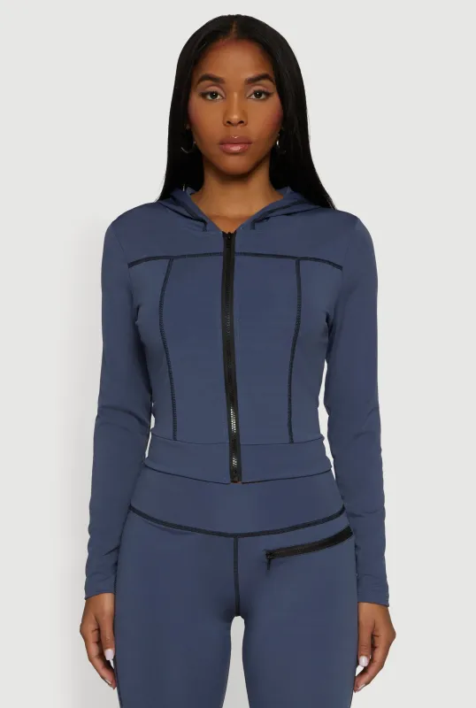 Zip Front Hooded Track Jacket with Decorative Stitching sold by Rainbow