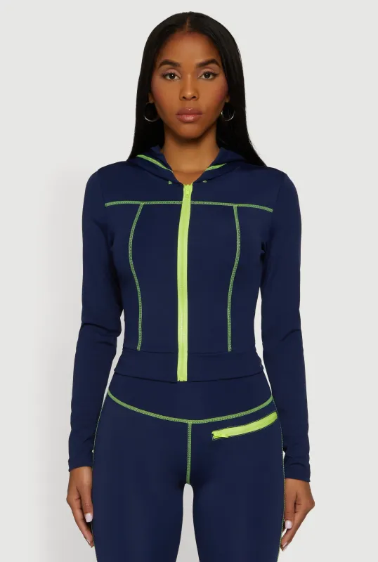 Zip Front Hooded Track Jacket with Decorative Stitching sold by Rainbow