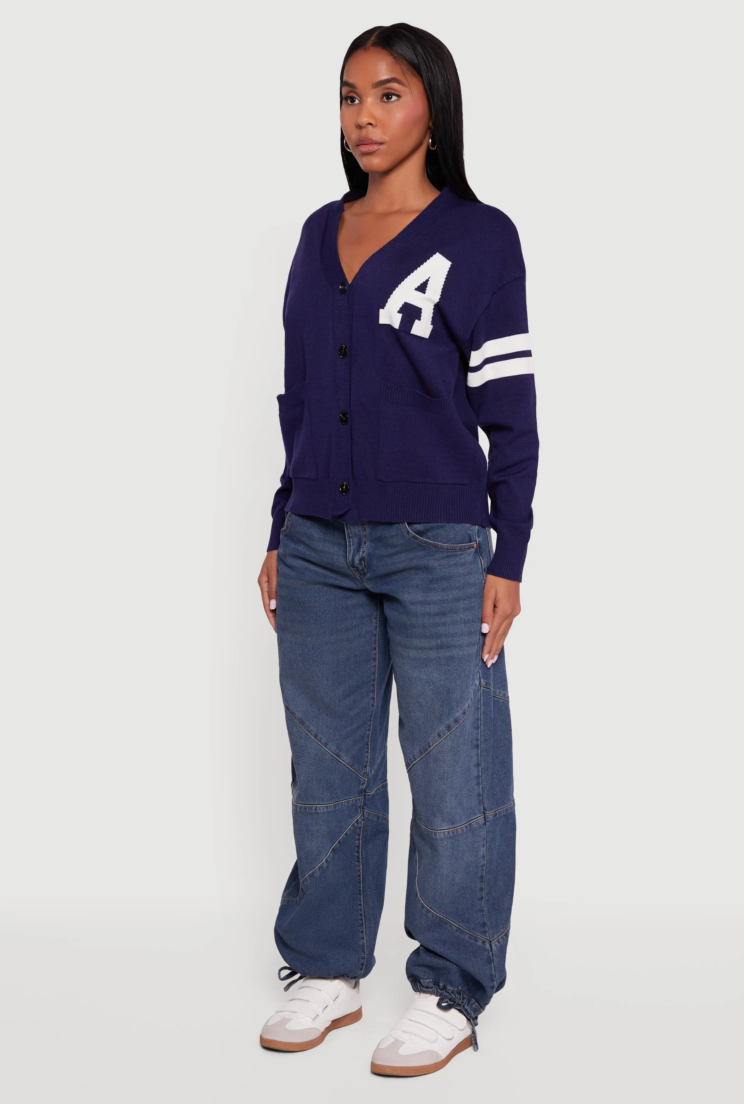 A Initial Button Front Varsity Cardigan sold by Rainbow product image thumbnail 5