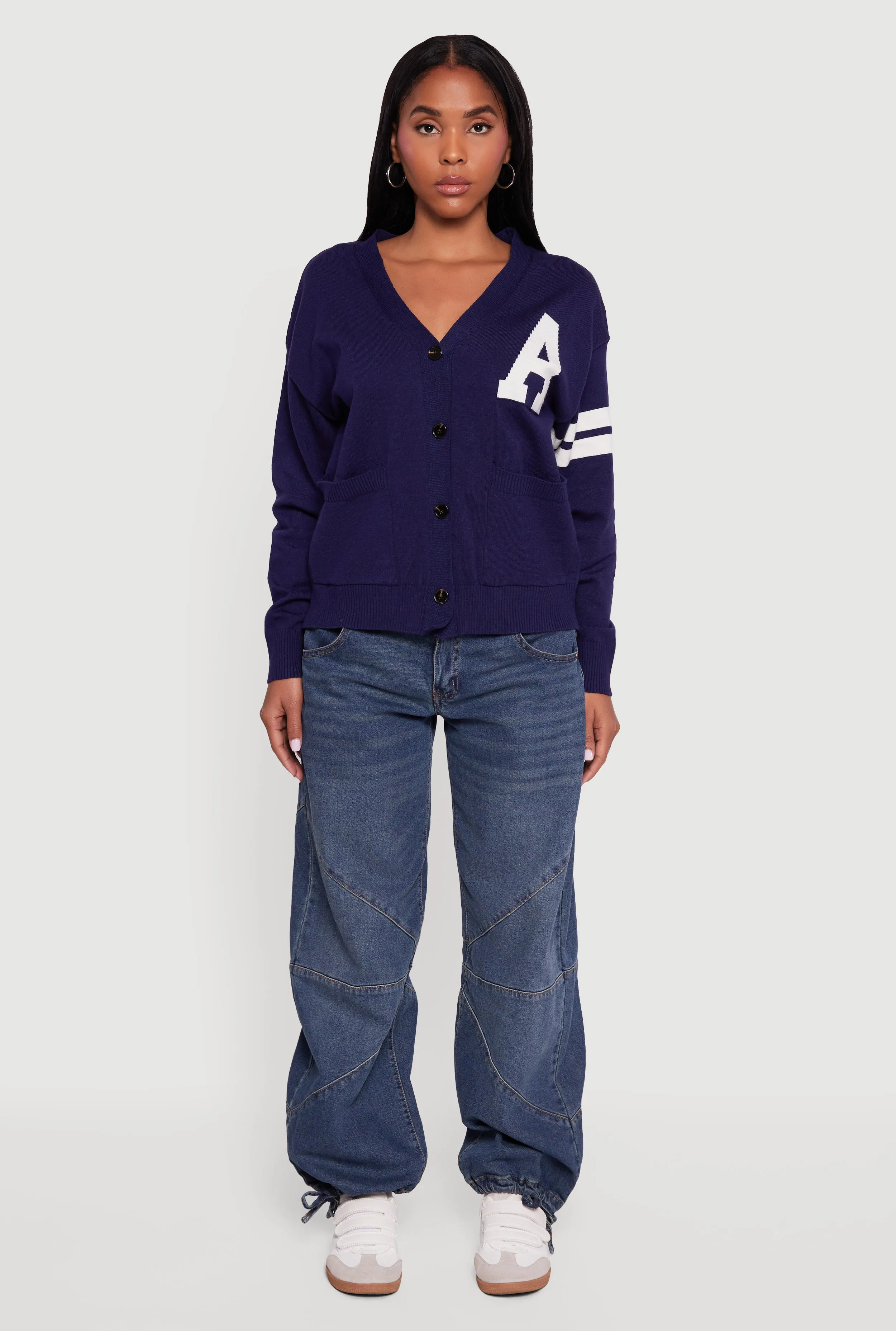 A Initial Button Front Varsity Cardigan sold by Rainbow product image thumbnail 3