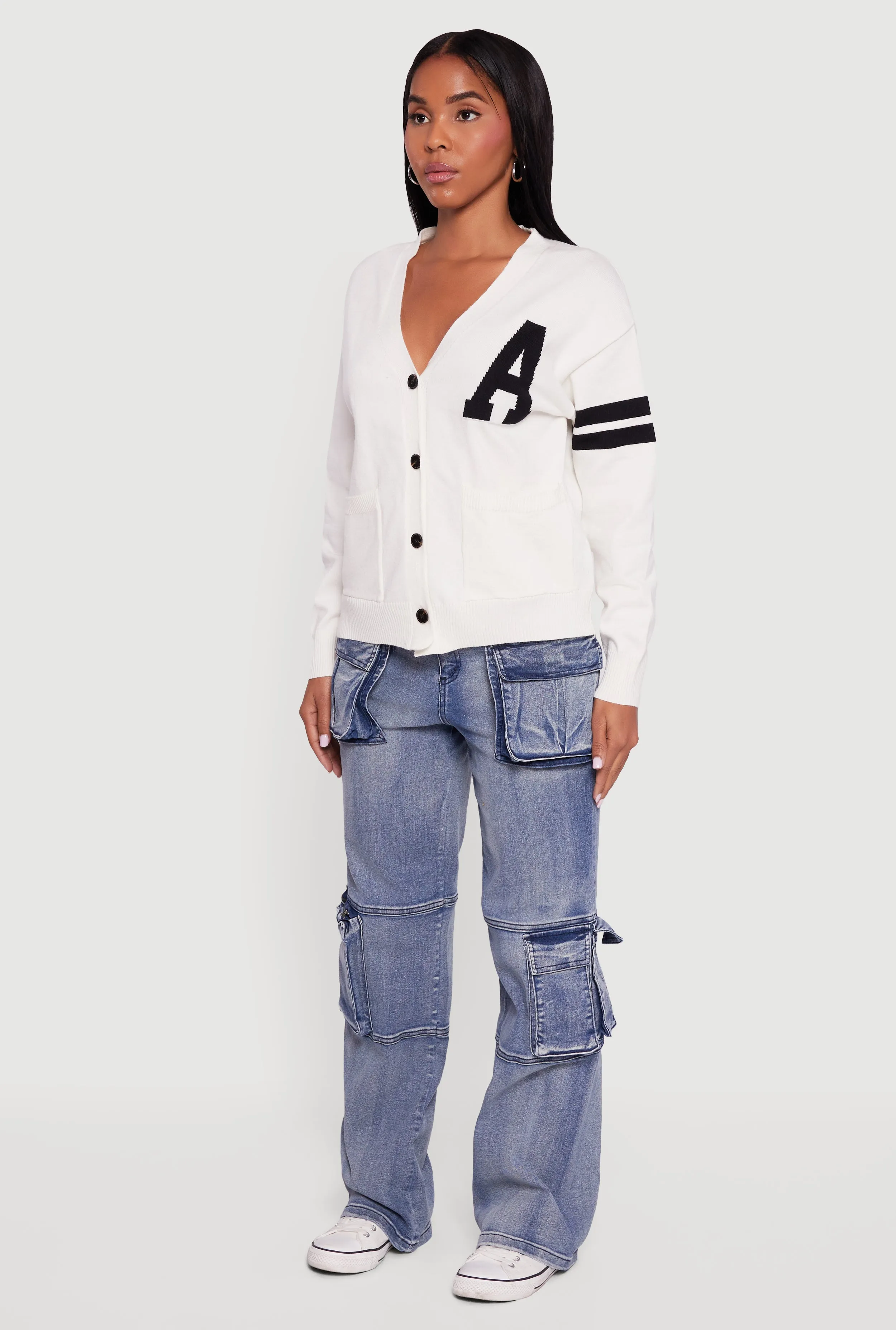 A Initial Button Front Varsity Cardigan sold by Rainbow product image thumbnail 5