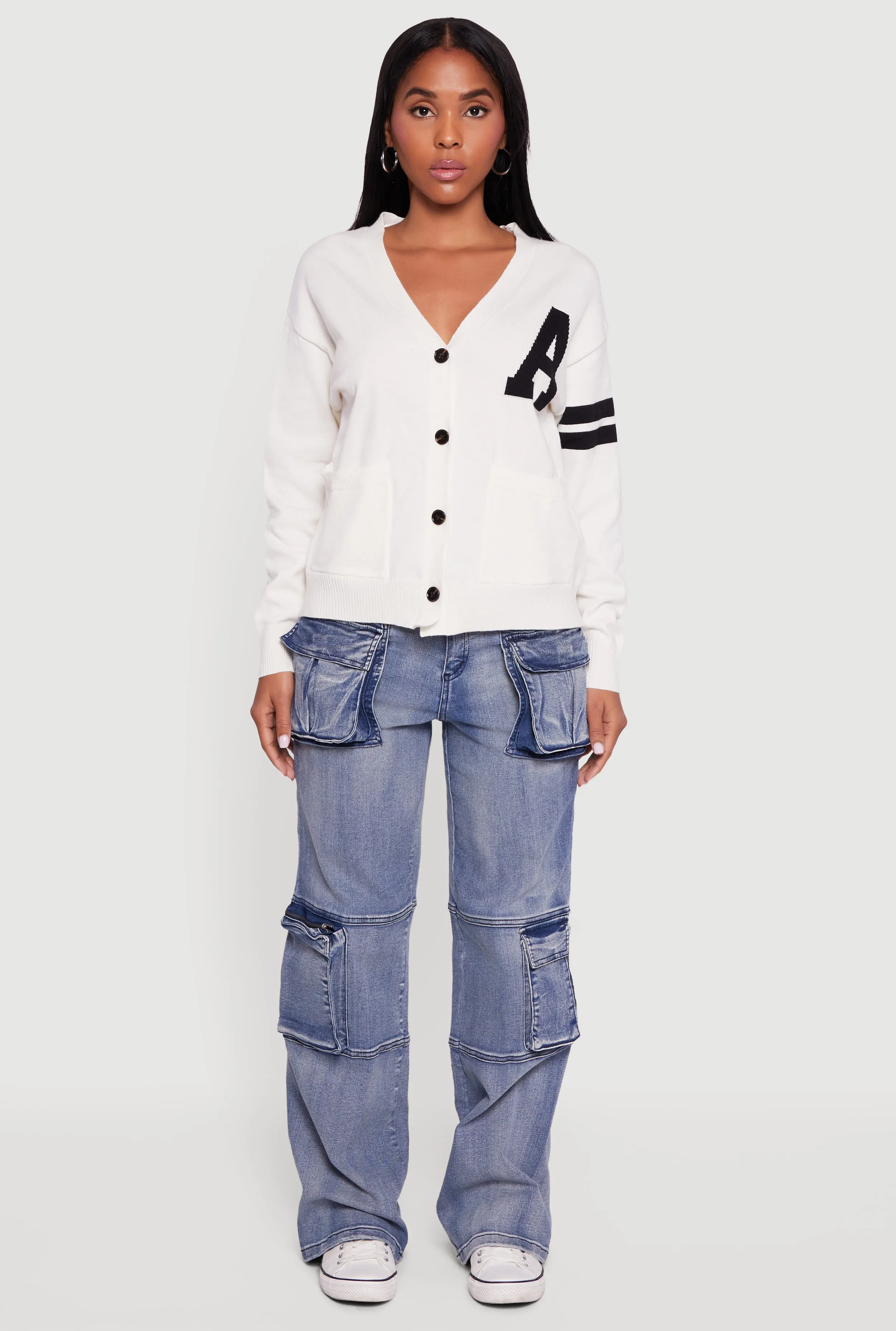 A Initial Button Front Varsity Cardigan sold by Rainbow product image thumbnail 3