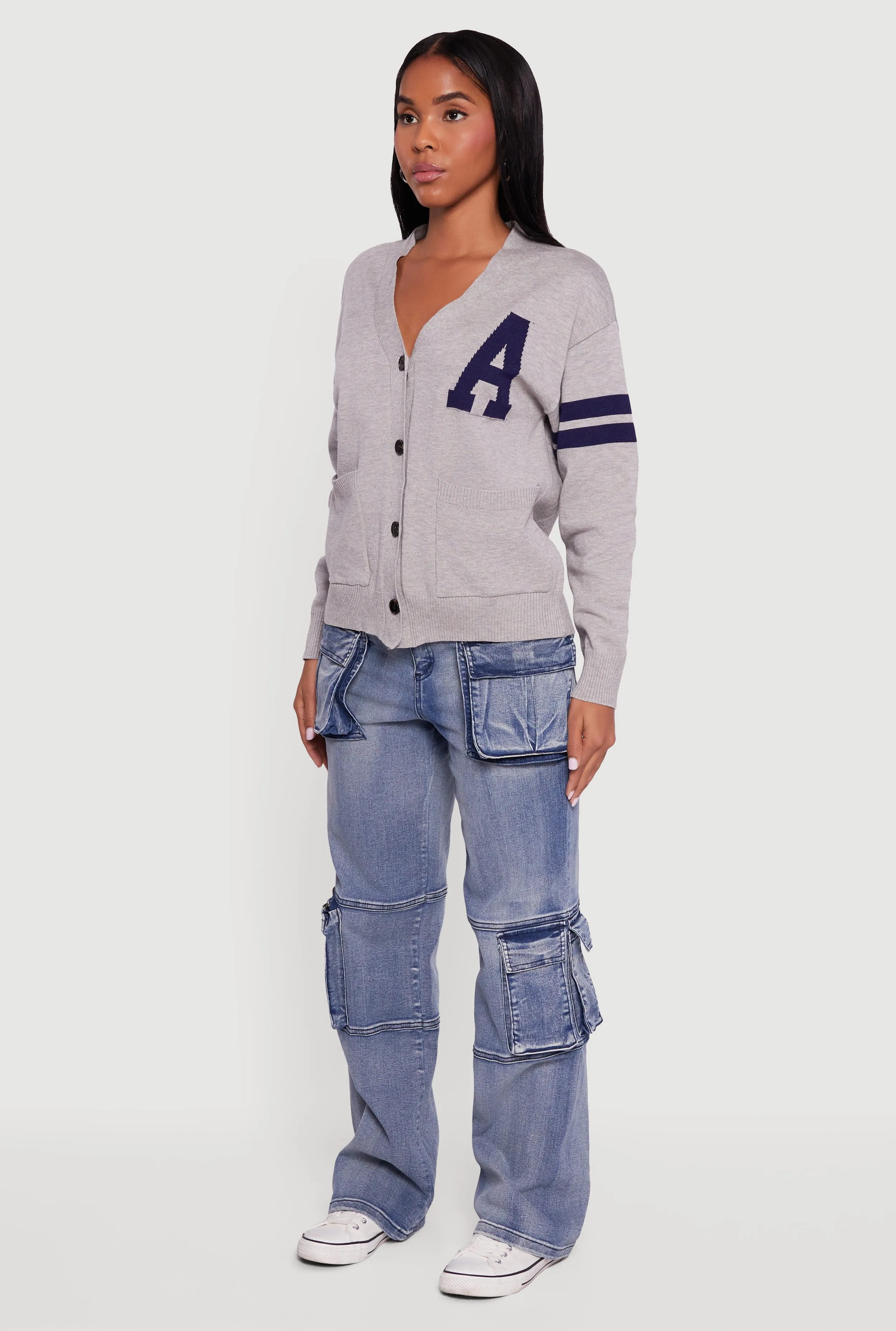 A Initial Button Front Varsity Cardigan sold by Rainbow product image thumbnail 5