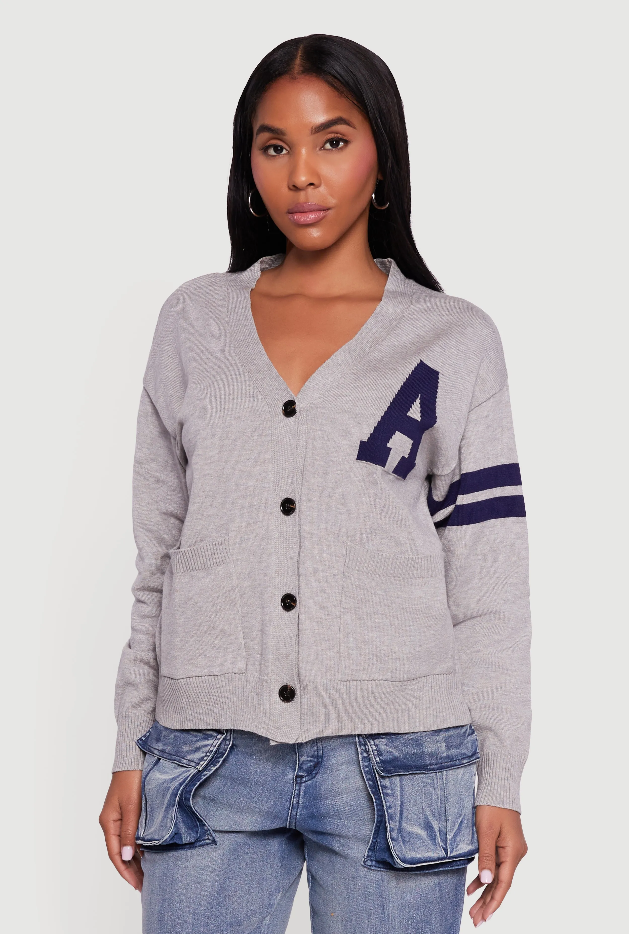 A Initial Button Front Varsity Cardigan sold by Rainbow product image thumbnail 2