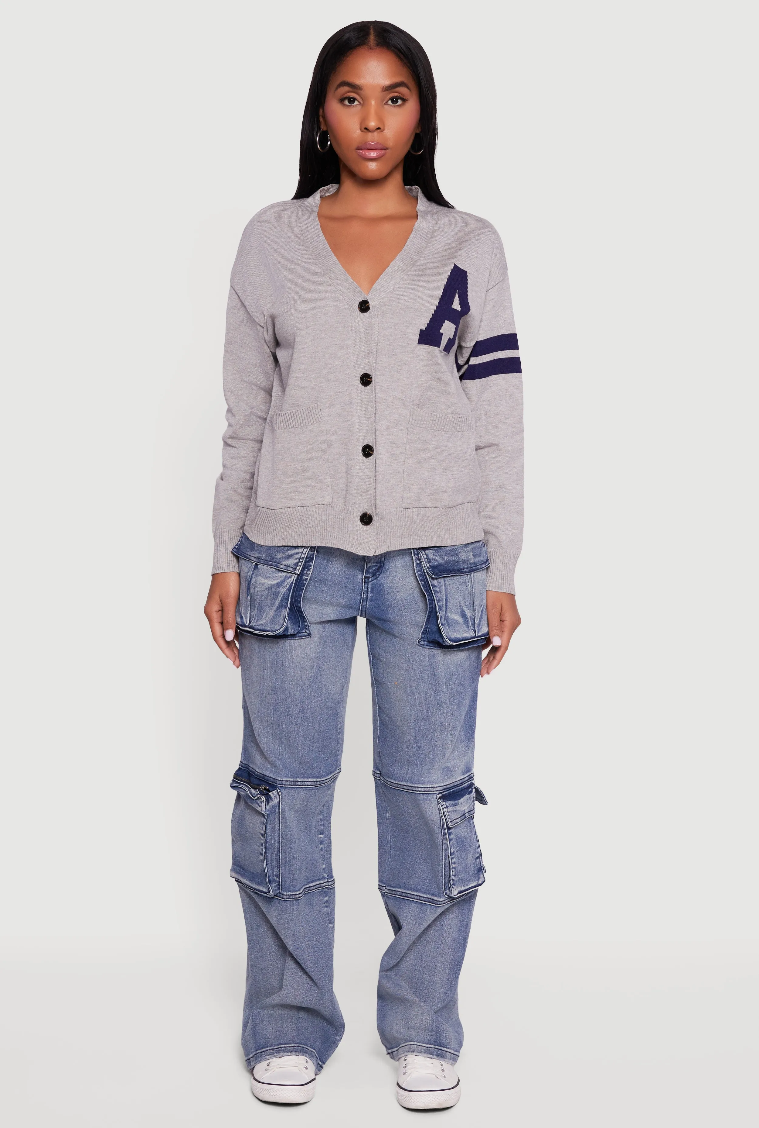 A Initial Button Front Varsity Cardigan sold by Rainbow product image thumbnail 3