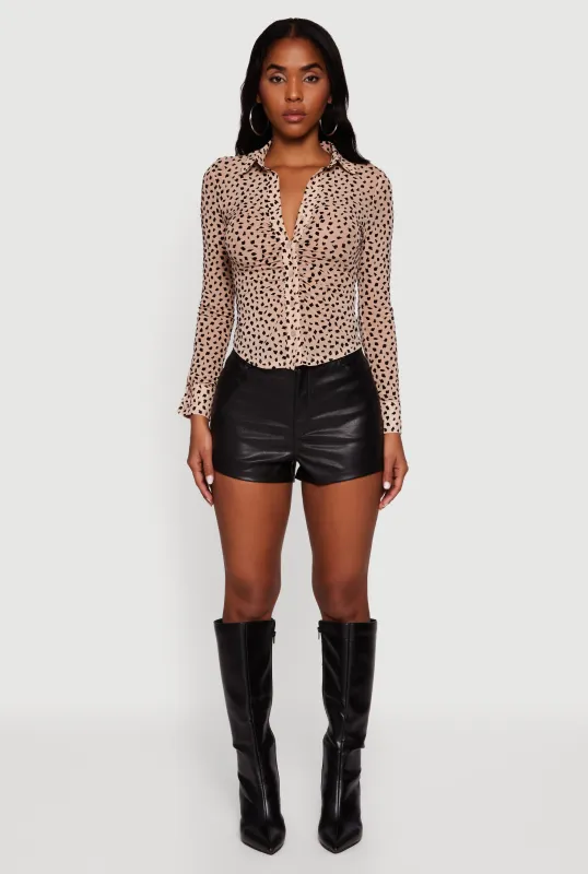 Dalmatian Velvet Burnout Mesh Blouse with Button Front sold by Rainbow