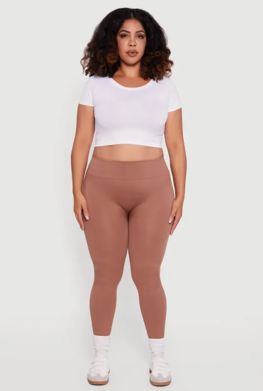 Plus Size High Waisted Seamless Fleece Lined Leggings sold by Rainbow
