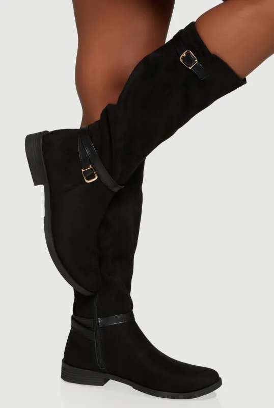 Buckle Strap Detail Elastic Back Almond Toe Boots sold by Rainbow