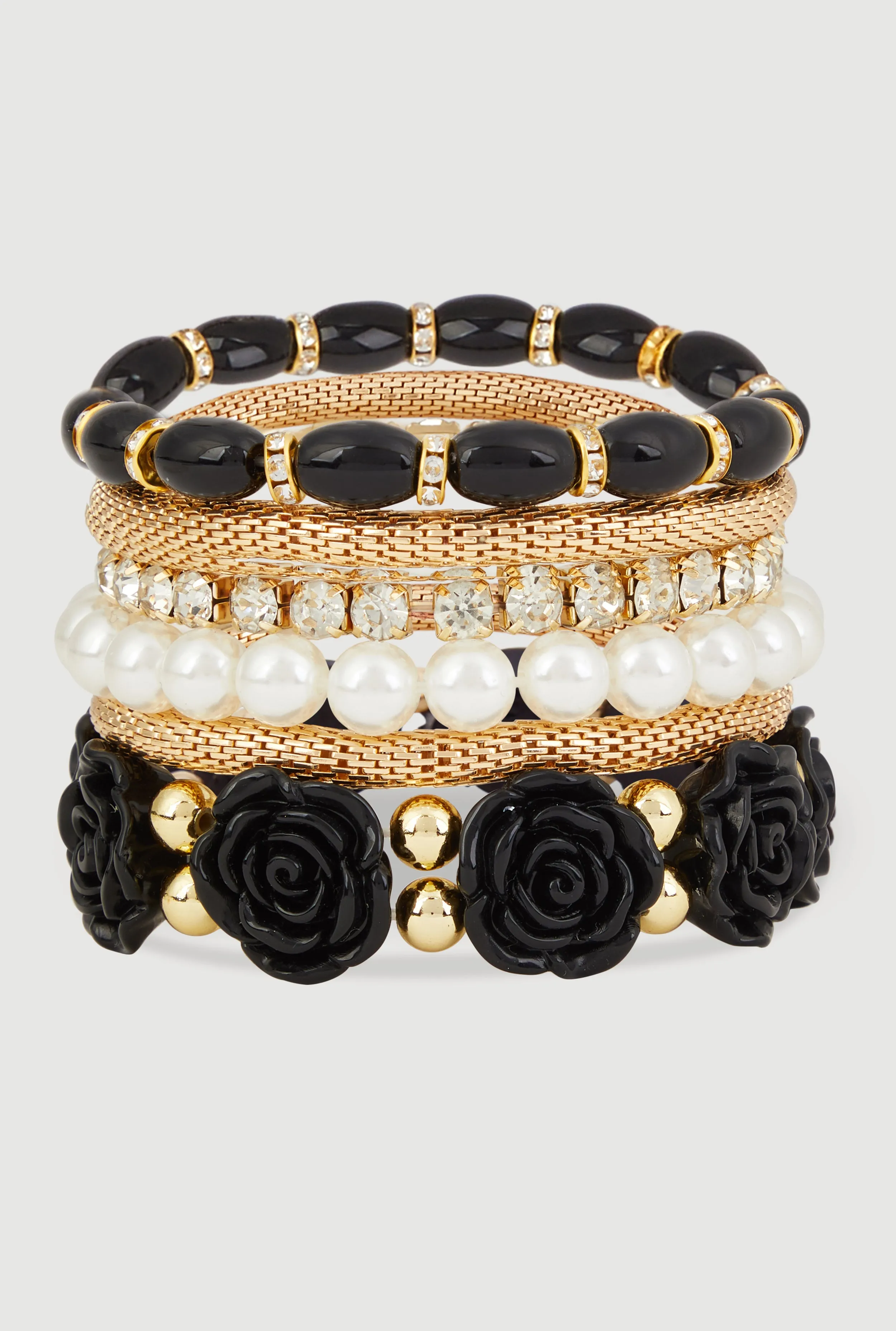 Rose Beaded Faux Pearl Stretch Bracelets Set sold by Rainbow