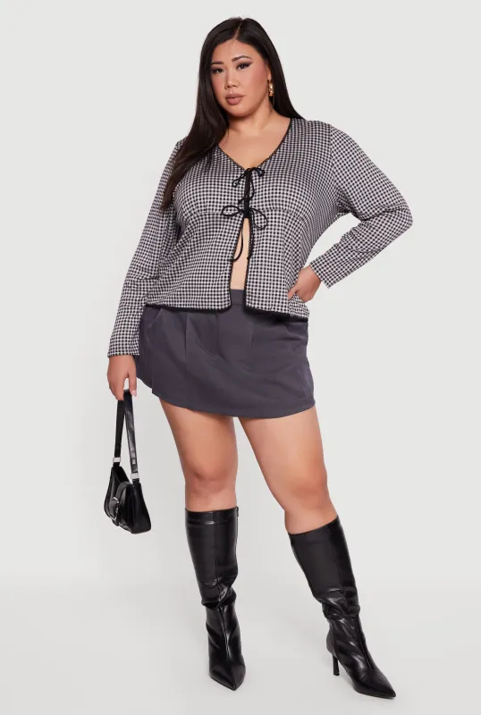 Plus Size Double Tie Front Gingham Plaid Top sold by Rainbow