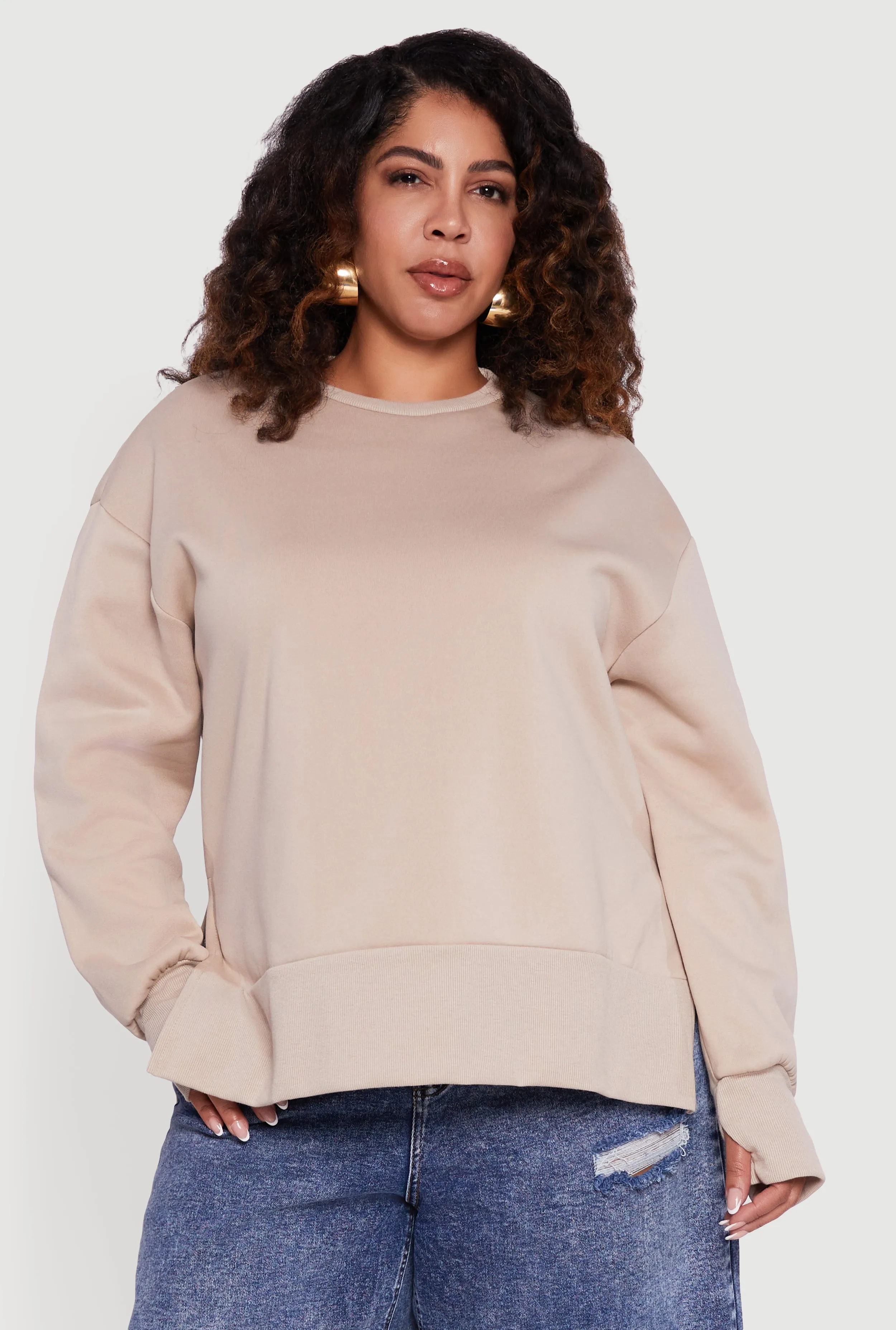 Plus Size Thumb Hole Detail Side Slit Oversized Sweatshirt sold by Rainbow product image thumbnail 2