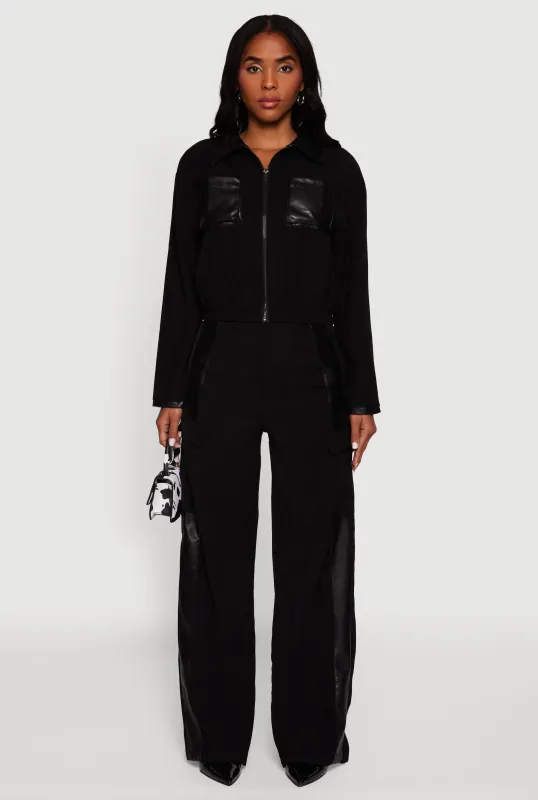 Faux Leather Side Stripe Cargo Dress Pants sold by Rainbow