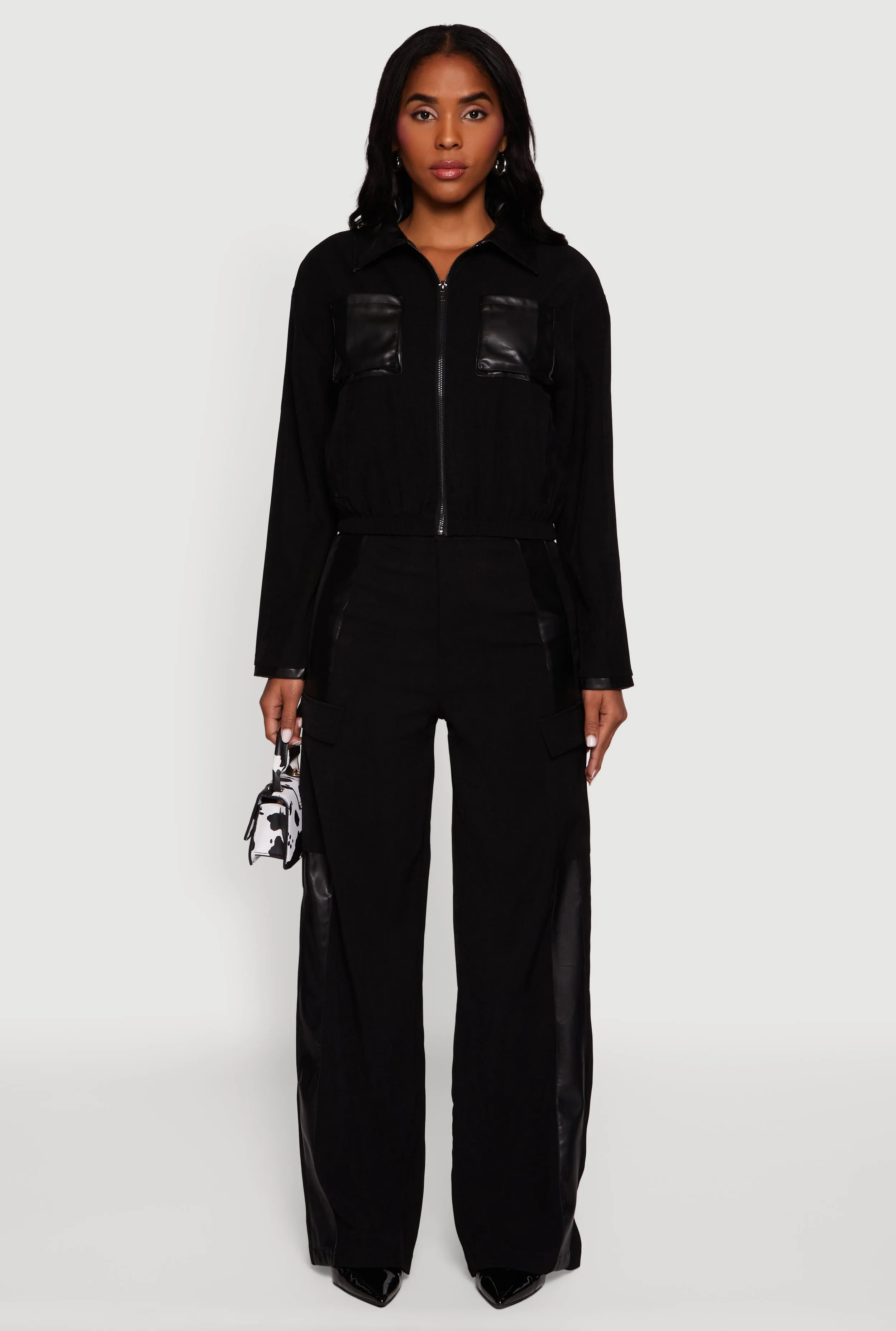 Faux Leather Side Stripe Cargo Dress Pants sold by Rainbow