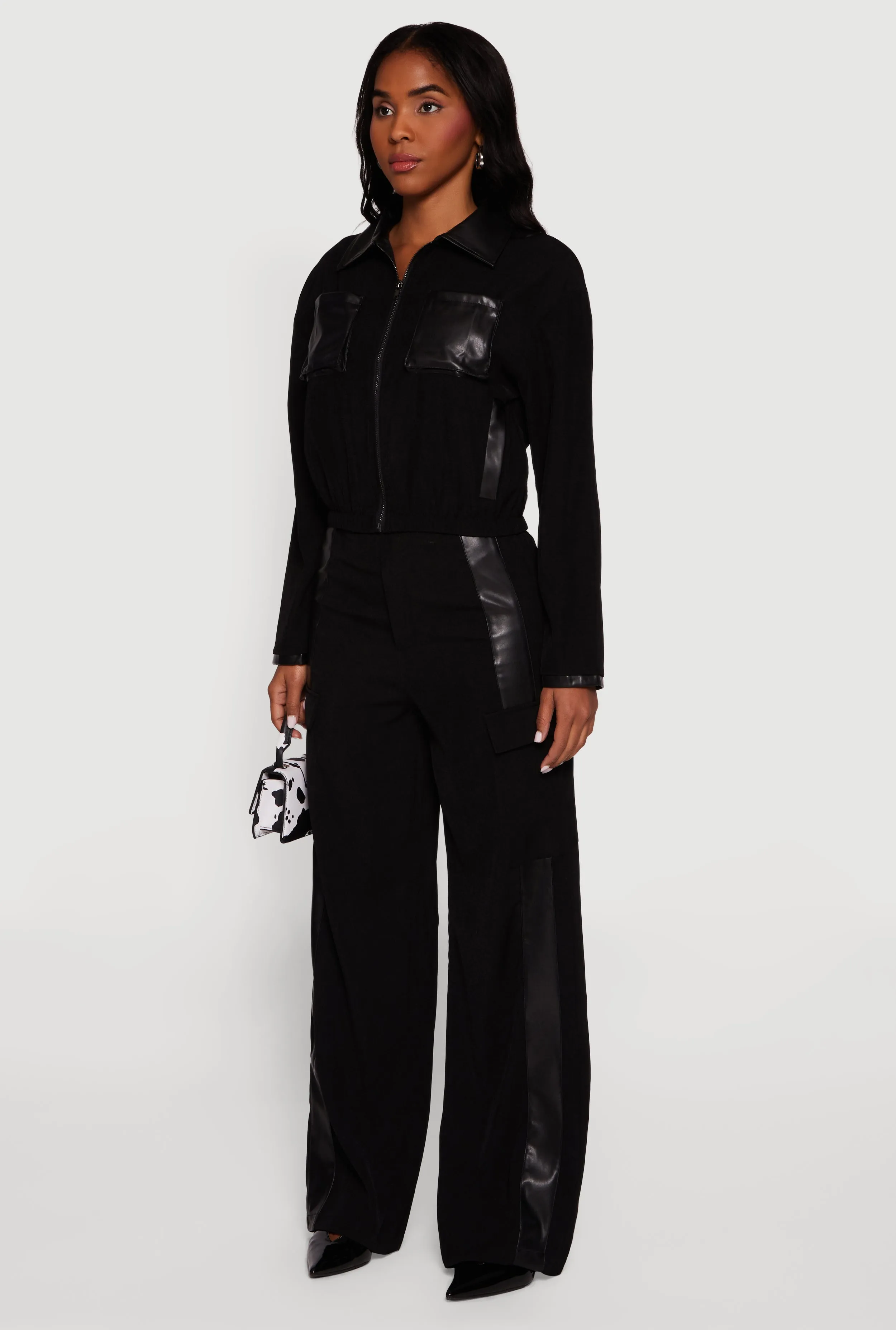 Faux Leather Detail Zip Front Twill Jacket sold by Rainbow product image thumbnail 5