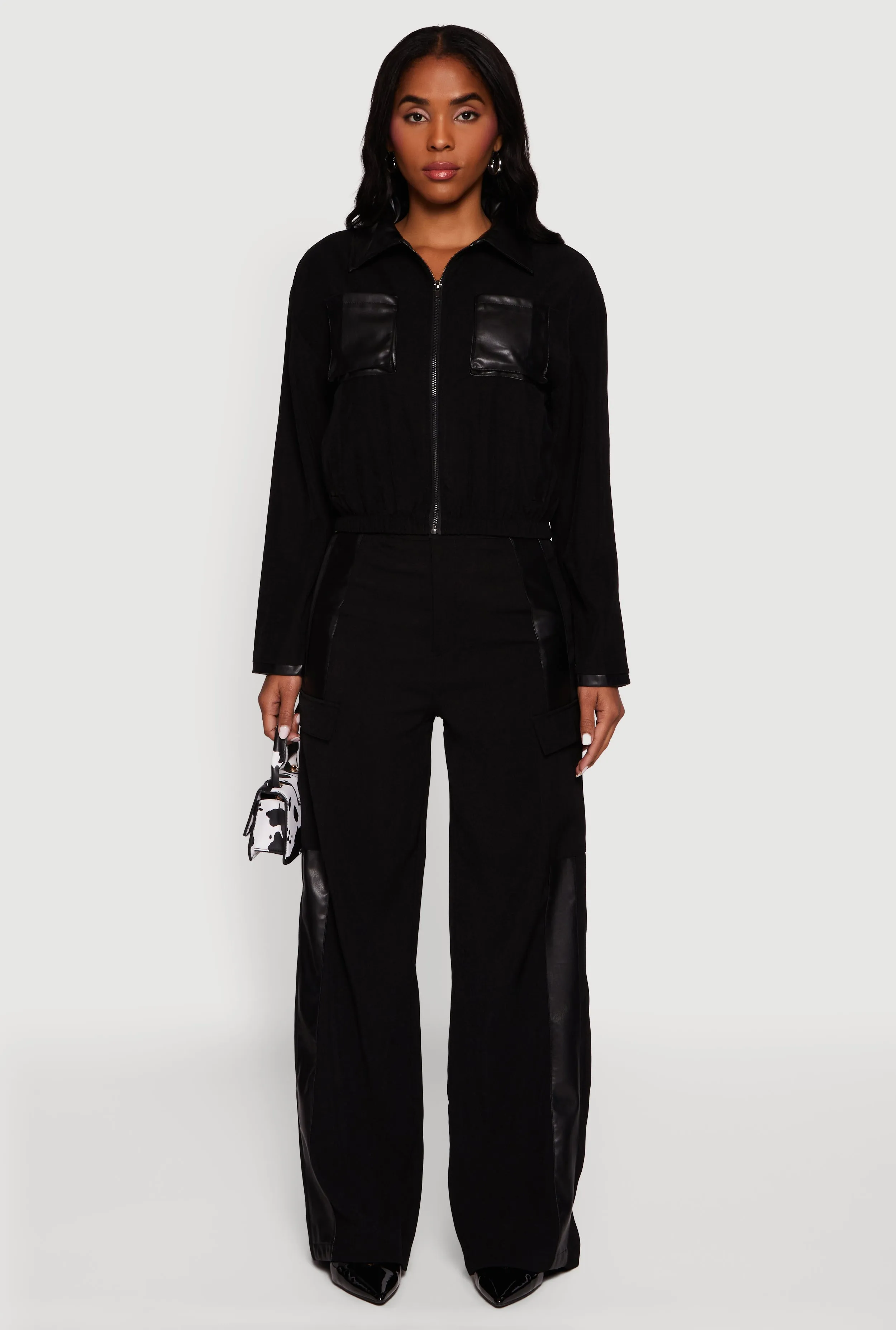 Faux Leather Detail Zip Front Twill Jacket sold by Rainbow product image thumbnail 2