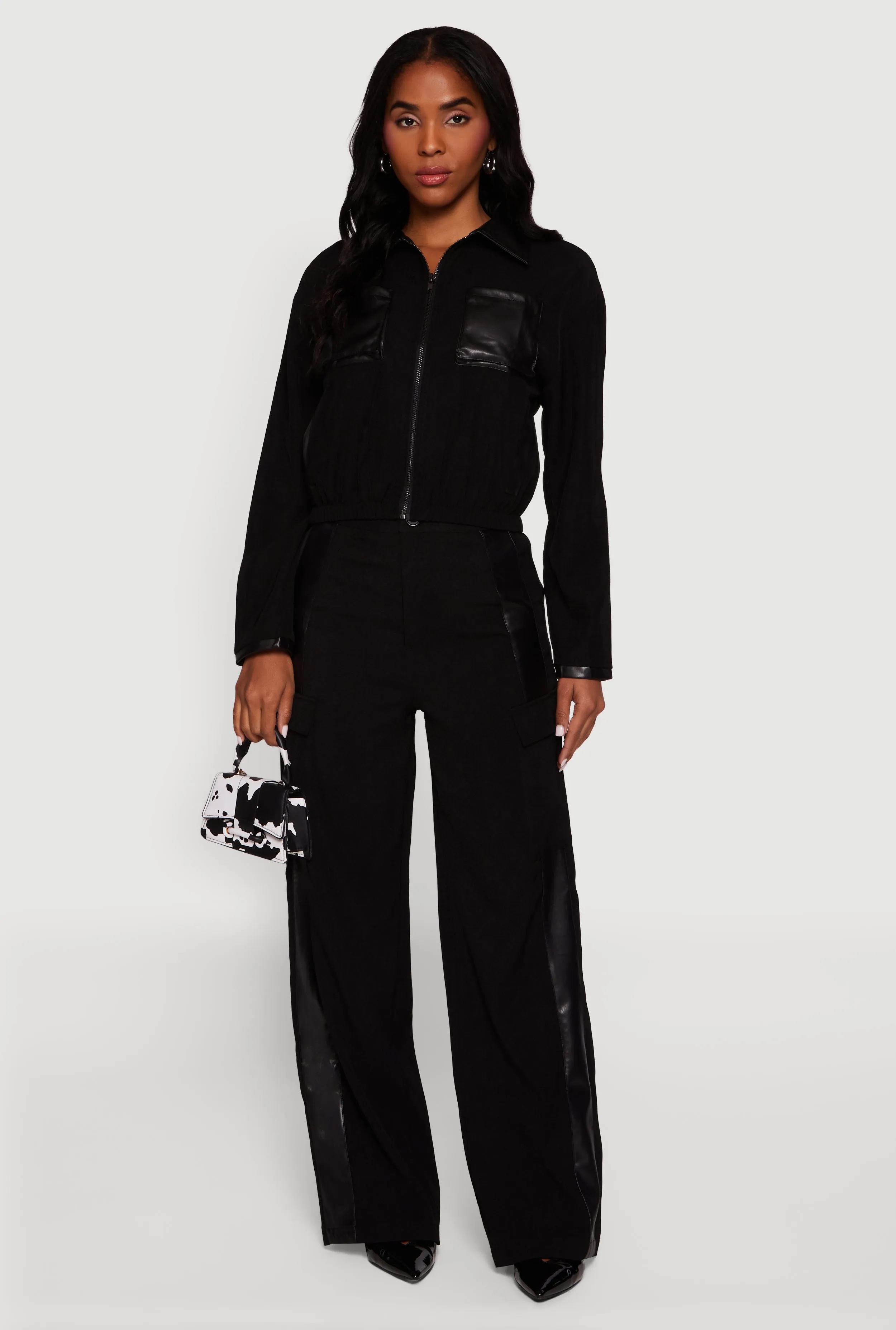 Faux Leather Detail Zip Front Twill Jacket sold by Rainbow product image thumbnail 3