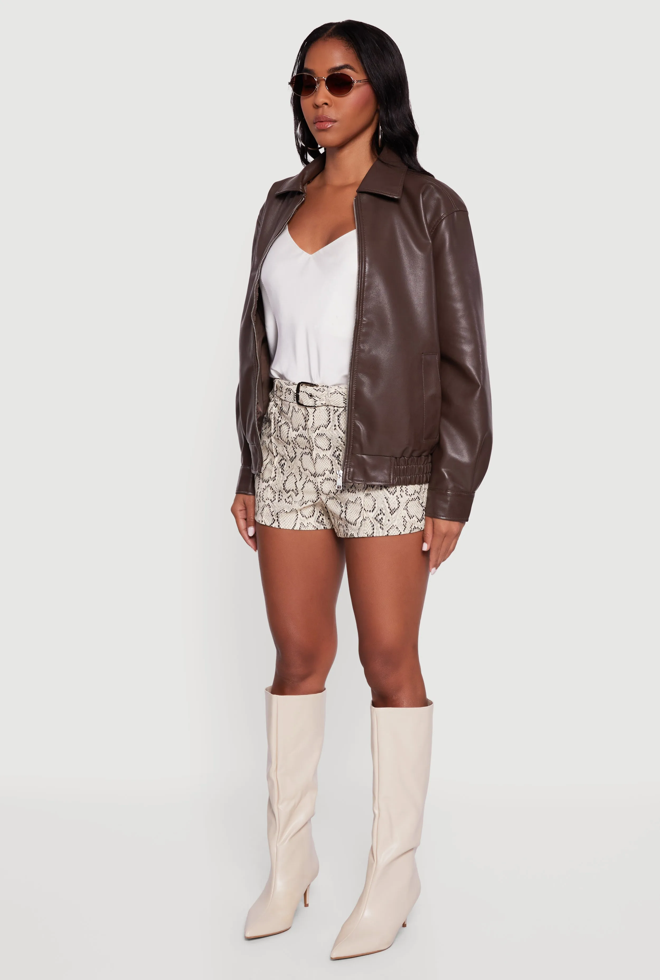 Faux Leather Zip Front Bomber Jacket sold by Rainbow product image thumbnail 5