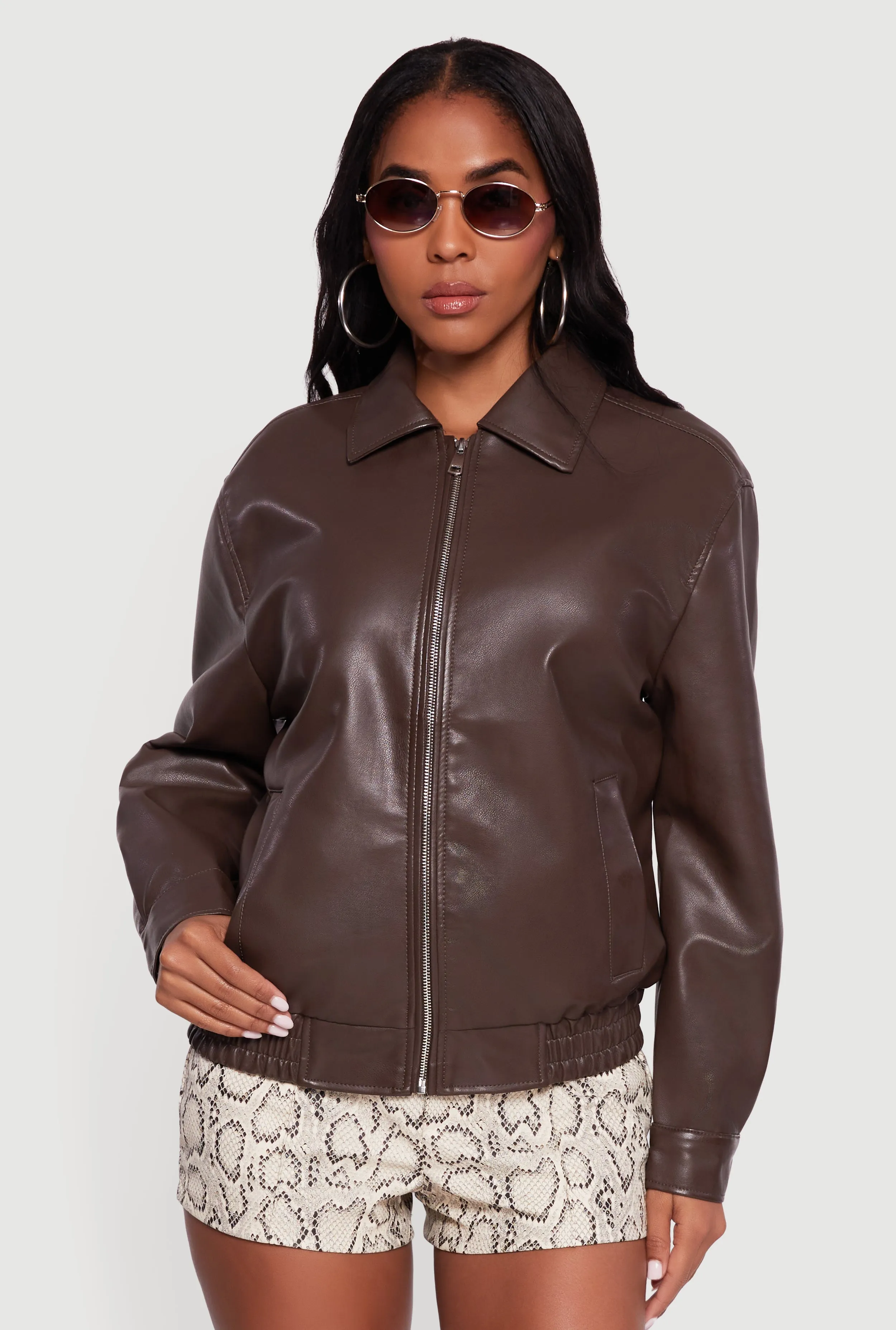 Faux Leather Zip Front Bomber Jacket sold by Rainbow product image thumbnail 2