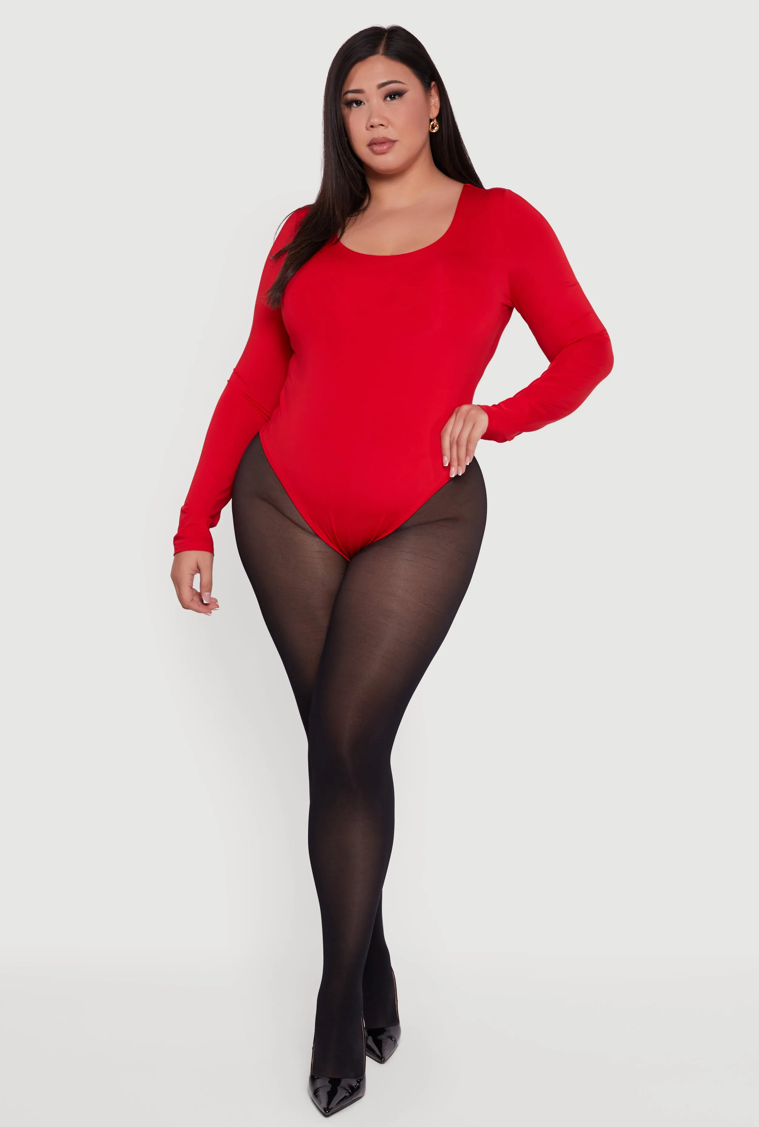 Plus Size Long Sleeve Scoop Neck Bodysuit sold by Rainbow