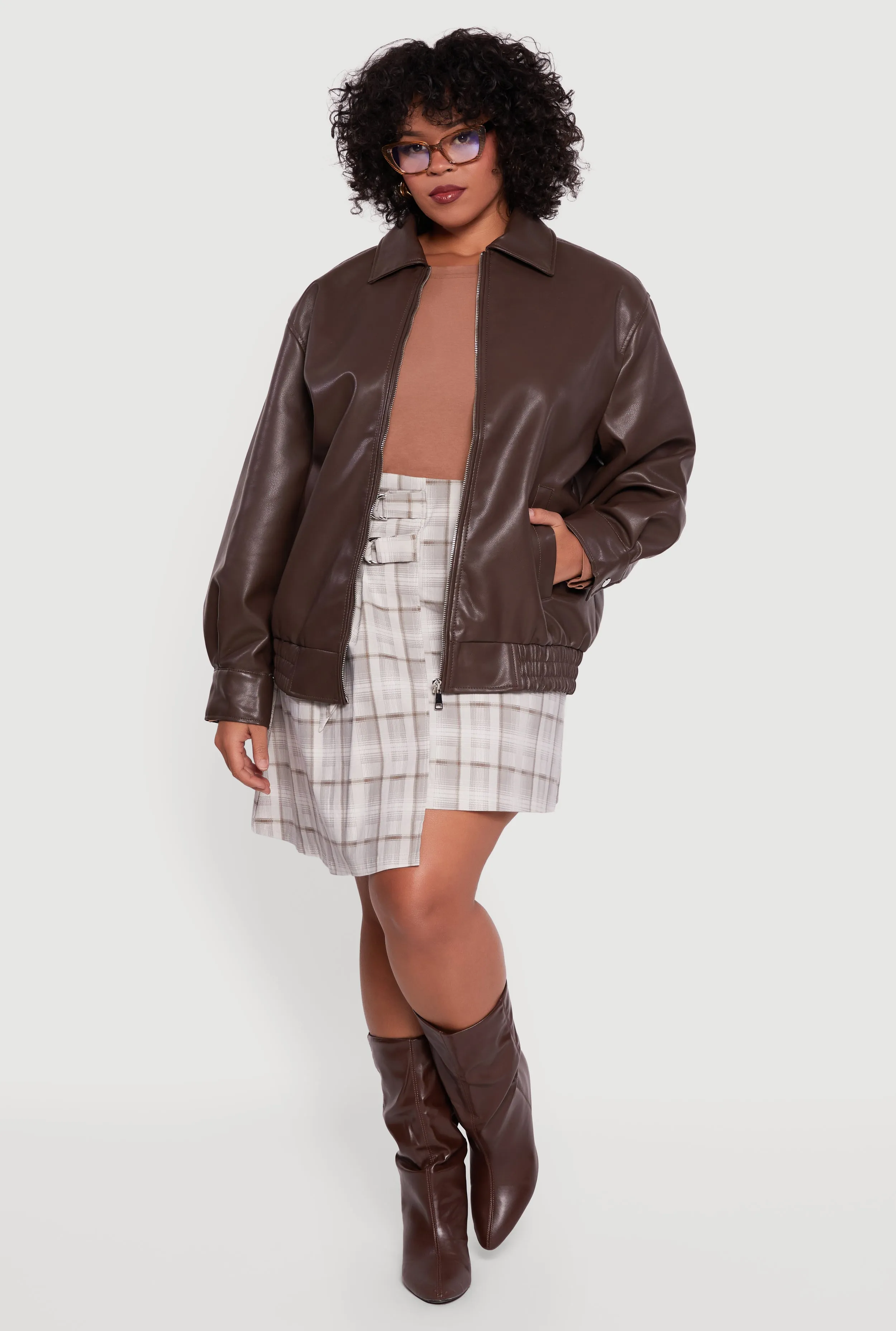 Plus Size Faux Leather Zip Front Bomber Jacket sold by Rainbow