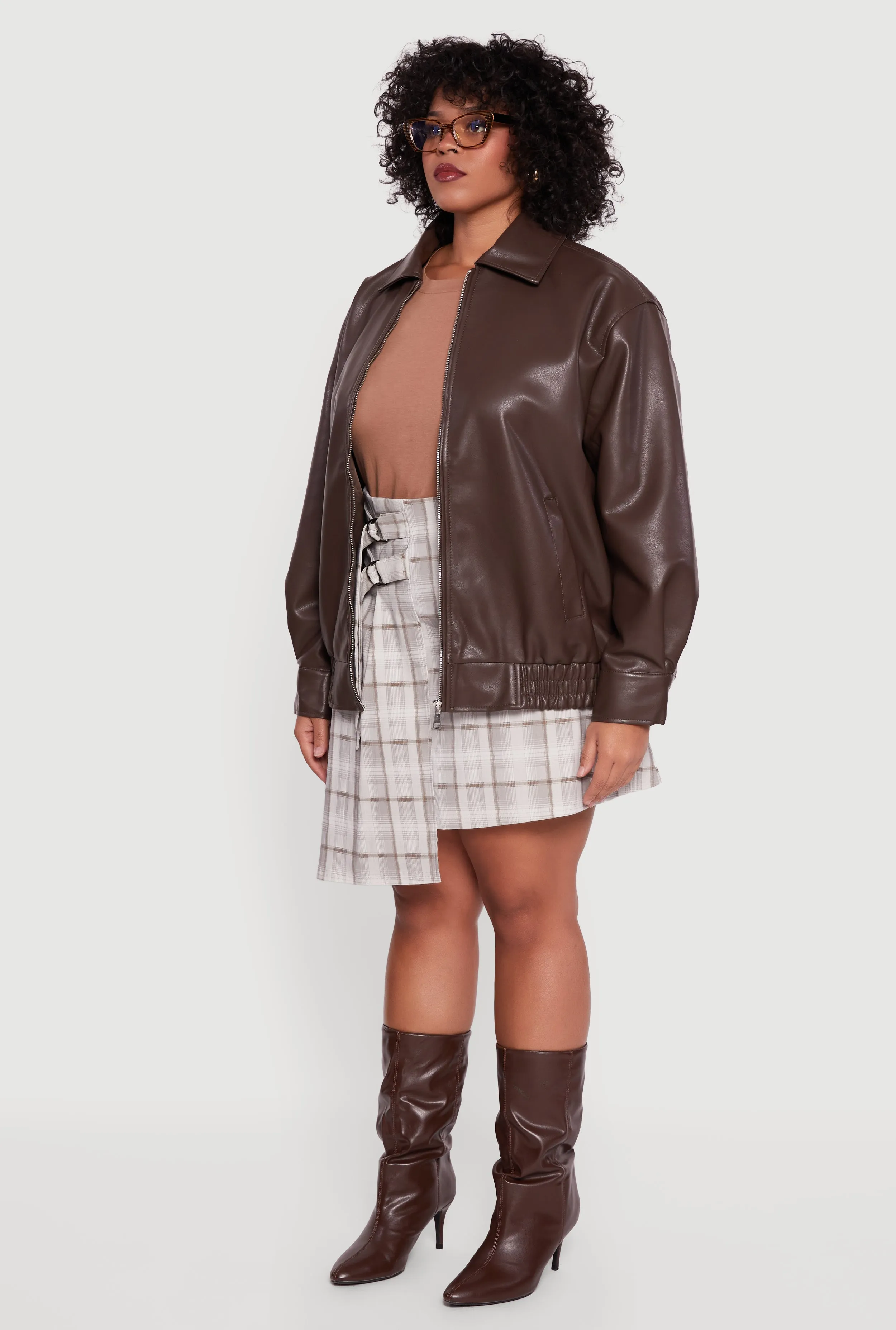 Plus Size Faux Leather Zip Front Bomber Jacket sold by Rainbow product image thumbnail 5