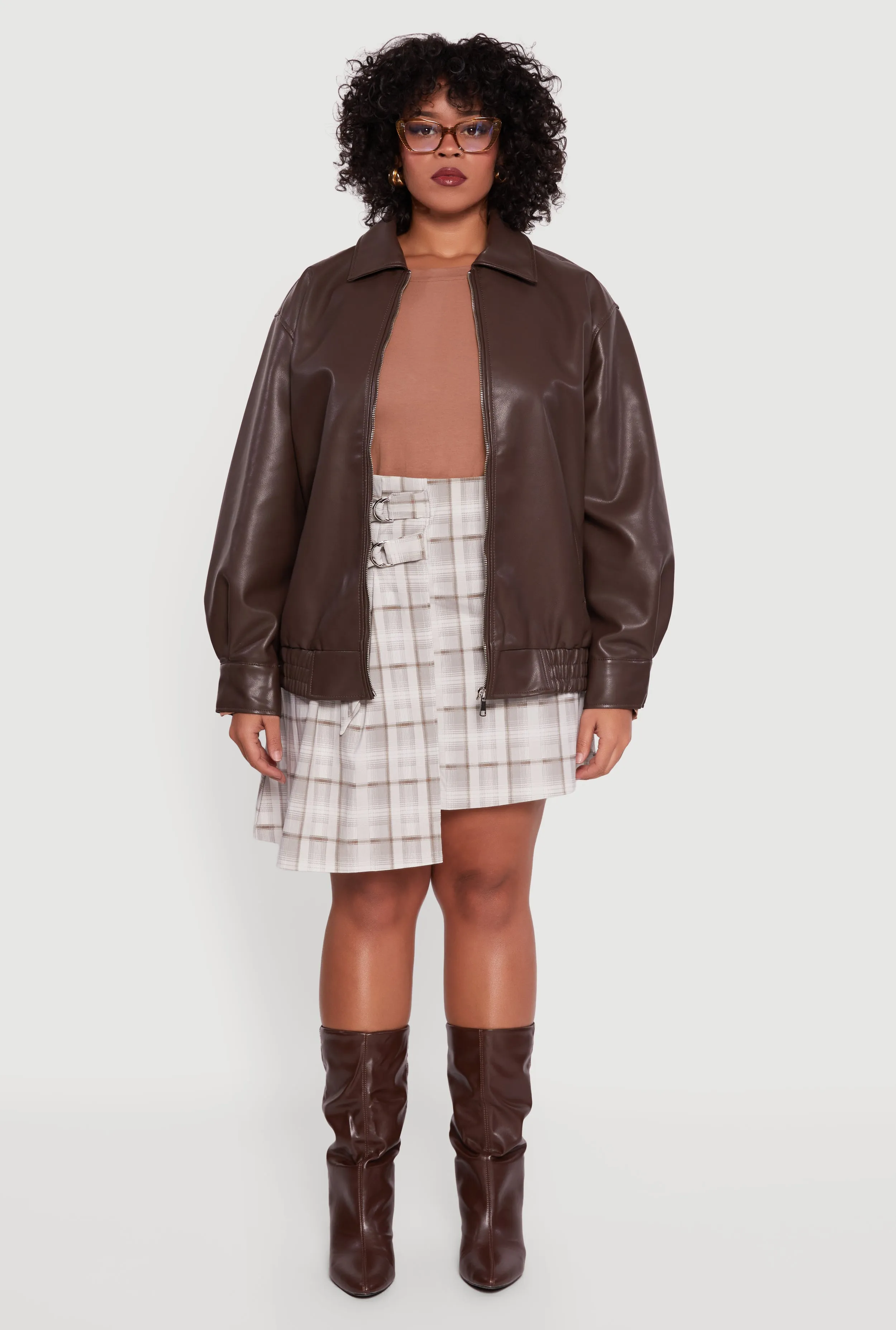 Plus Size Faux Leather Zip Front Bomber Jacket sold by Rainbow product image thumbnail 3