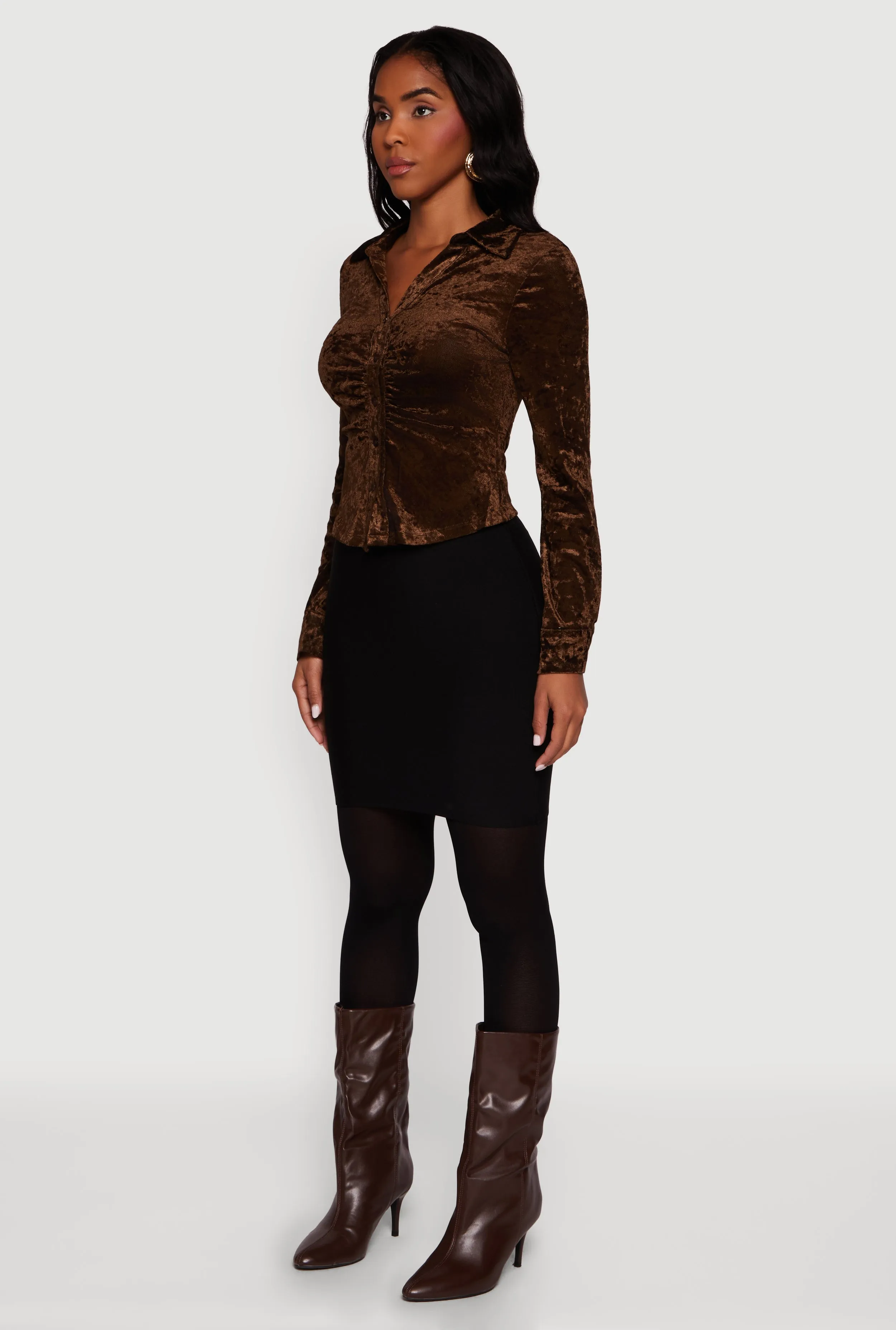 Crushed Velvet Ruched Button Front Shirt sold by Rainbow product image thumbnail 5