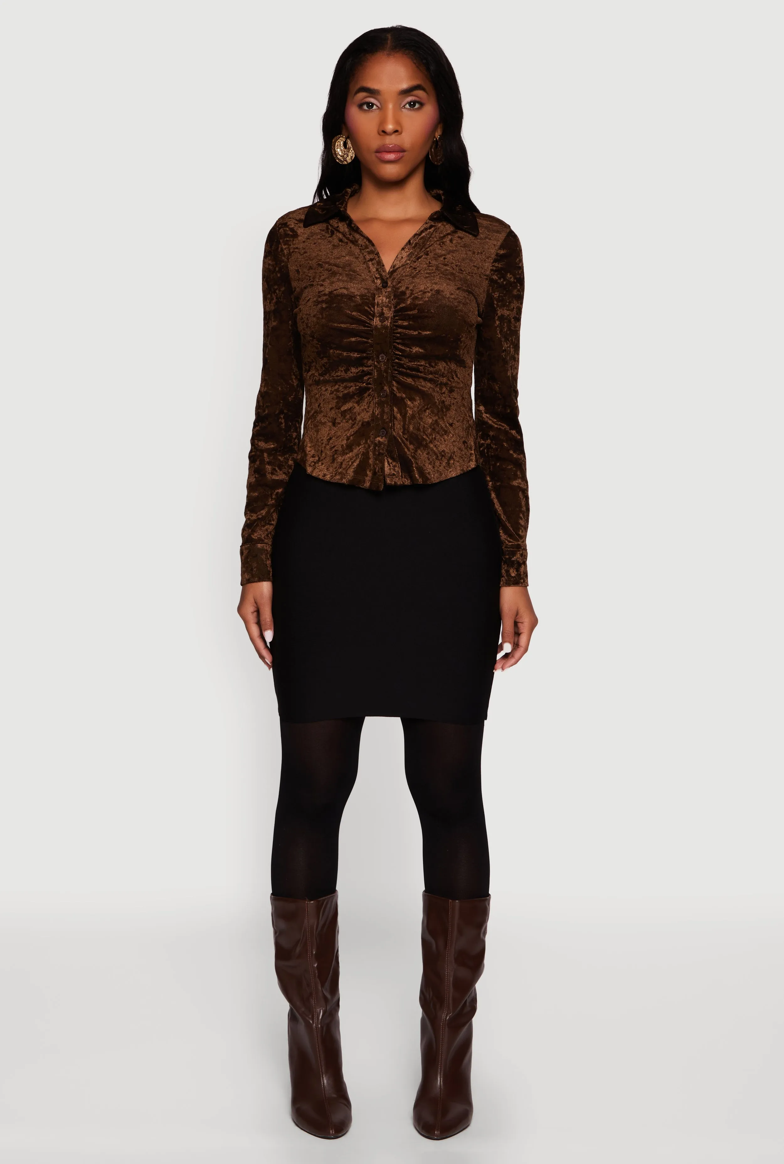 Crushed Velvet Ruched Button Front Shirt sold by Rainbow product image thumbnail 3
