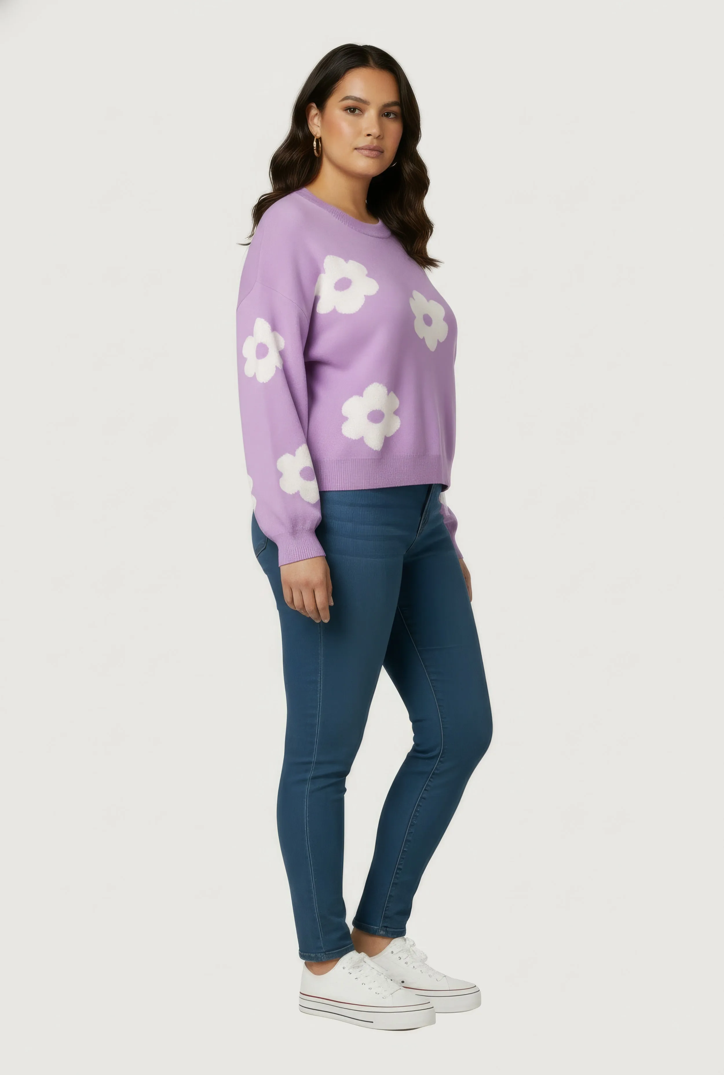 Plus Size Boucle Floral Long Sleeve Crew Neck Sweater sold by Rainbow product image thumbnail 5