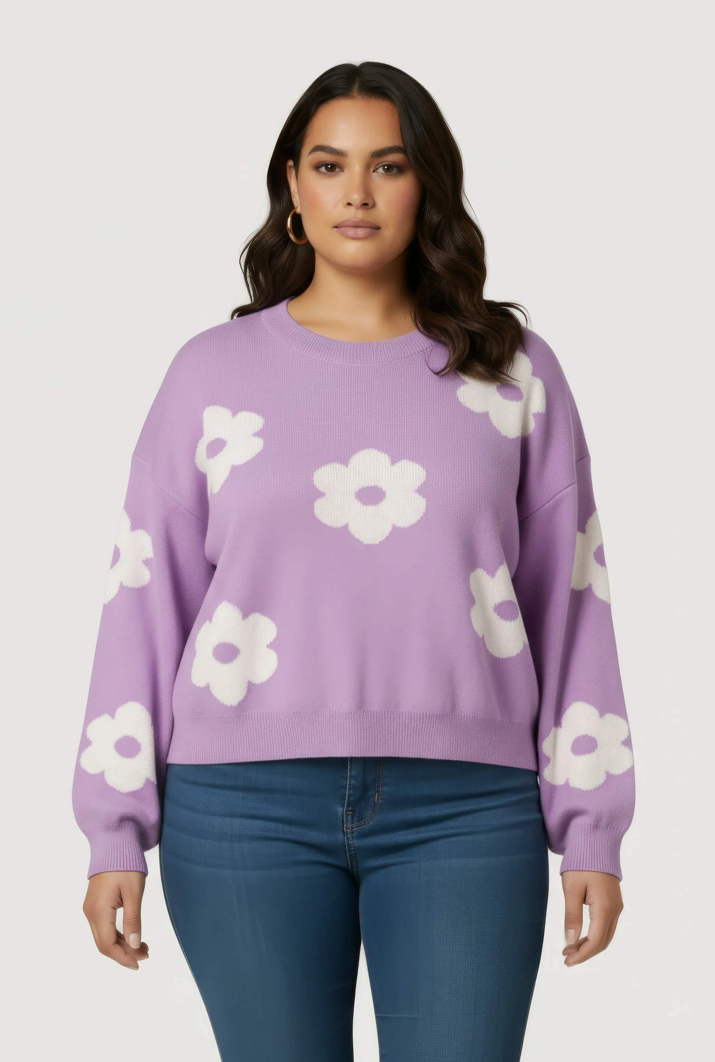 Plus Size Boucle Floral Long Sleeve Crew Neck Sweater sold by Rainbow product image thumbnail 2
