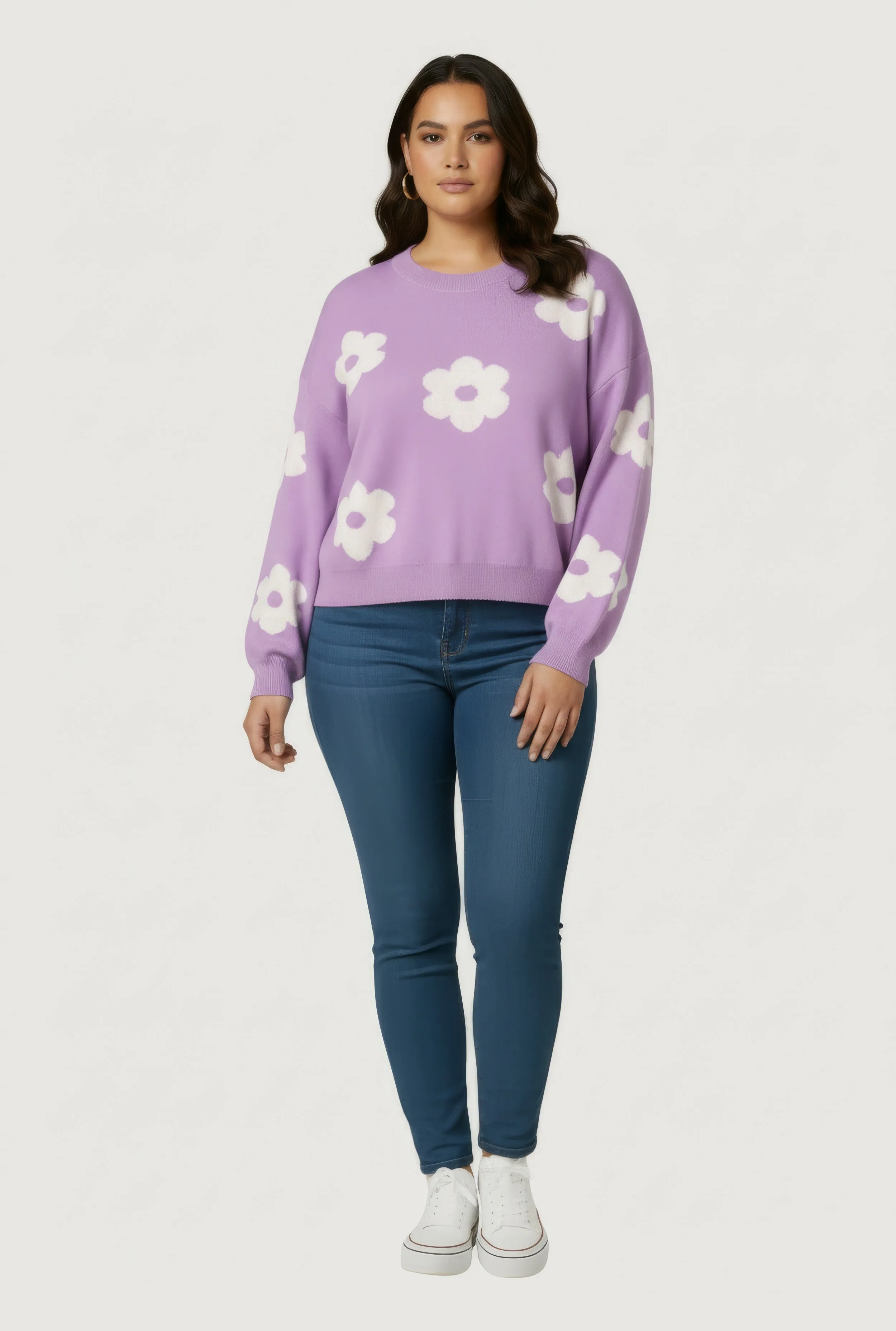Plus Size Boucle Floral Long Sleeve Crew Neck Sweater sold by Rainbow product image thumbnail 3