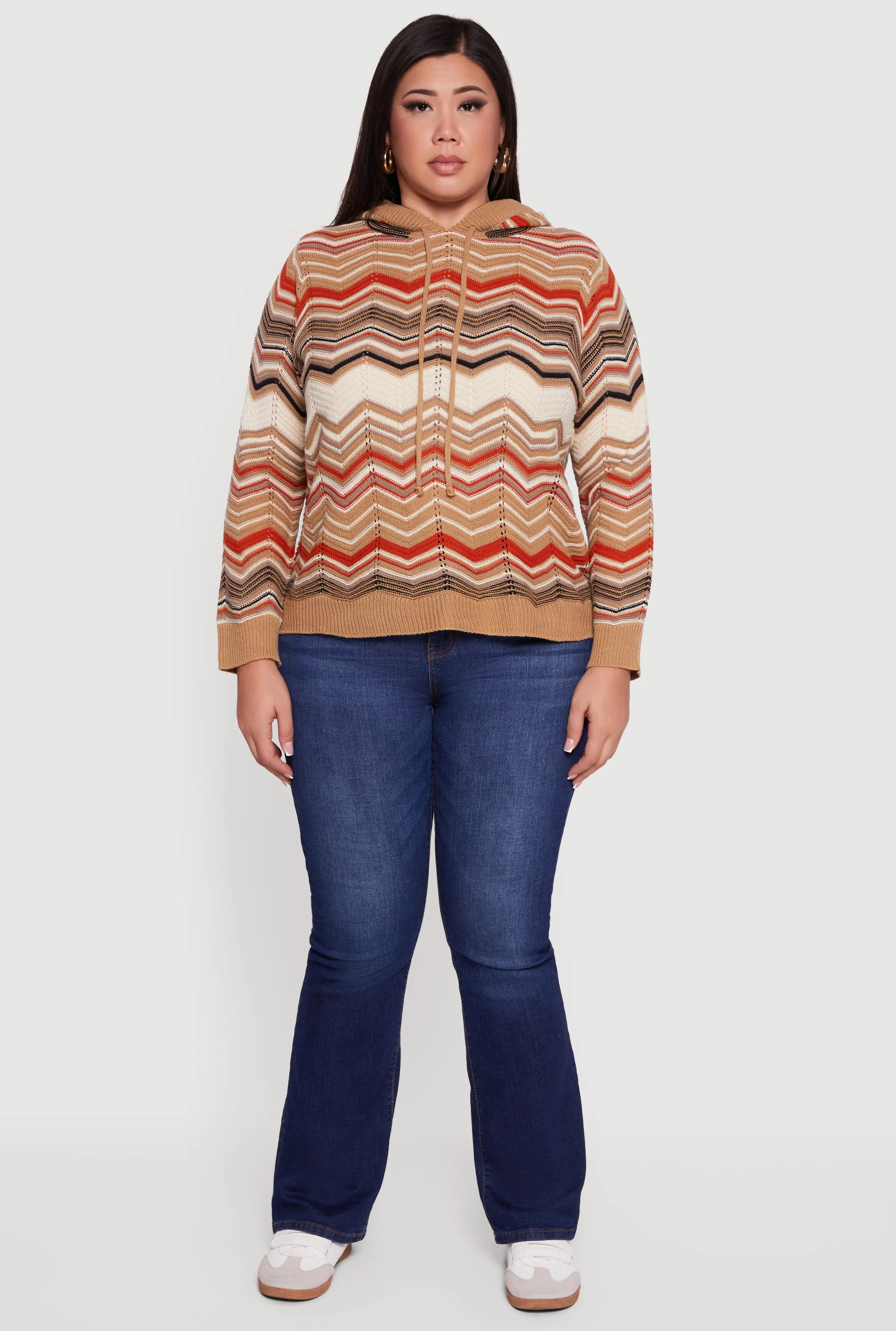 Plus Size Chevron Pointelle Knit Hooded Pullover Sweater sold by Rainbow product image thumbnail 3