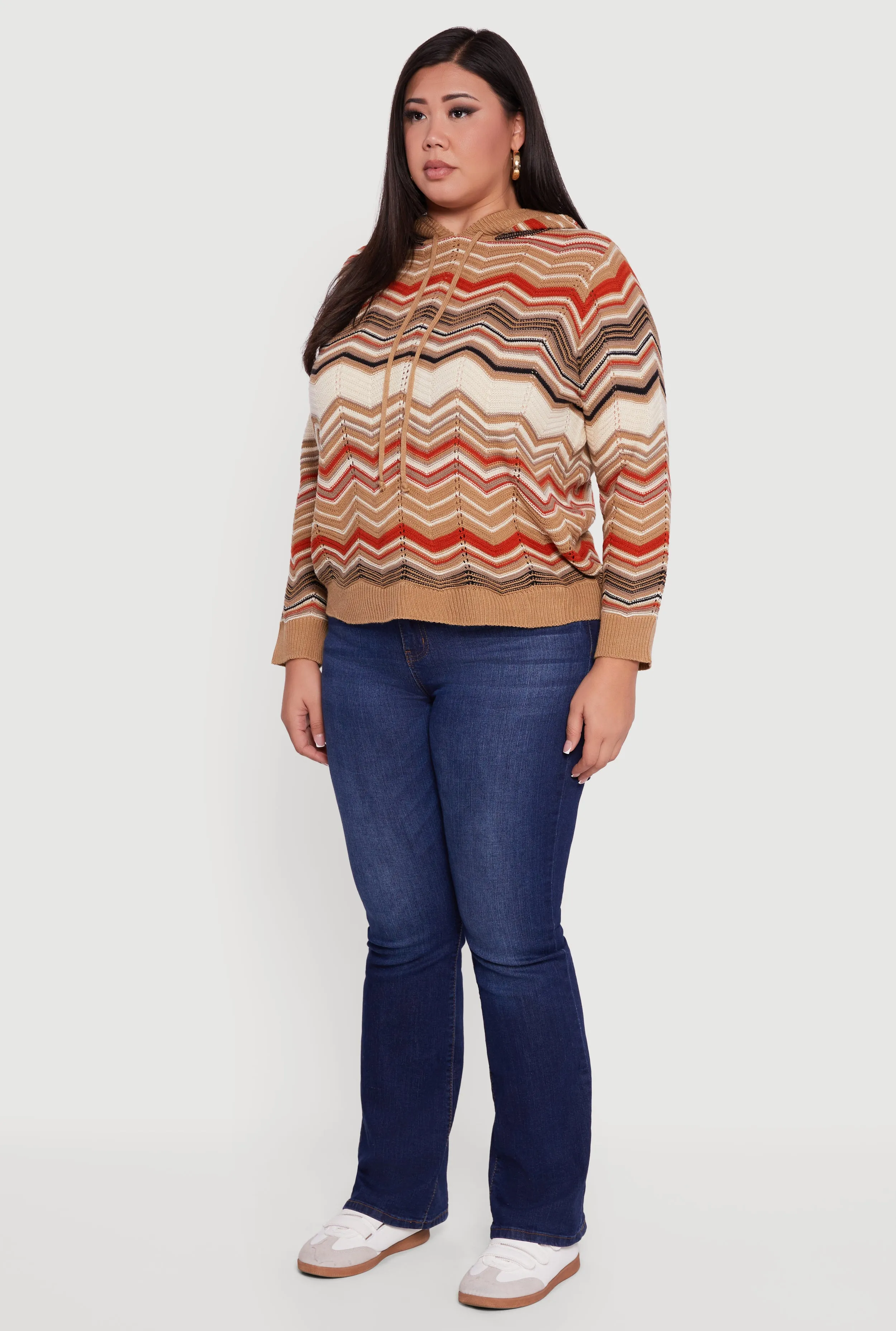 Plus Size Chevron Pointelle Knit Hooded Pullover Sweater sold by Rainbow product image thumbnail 5