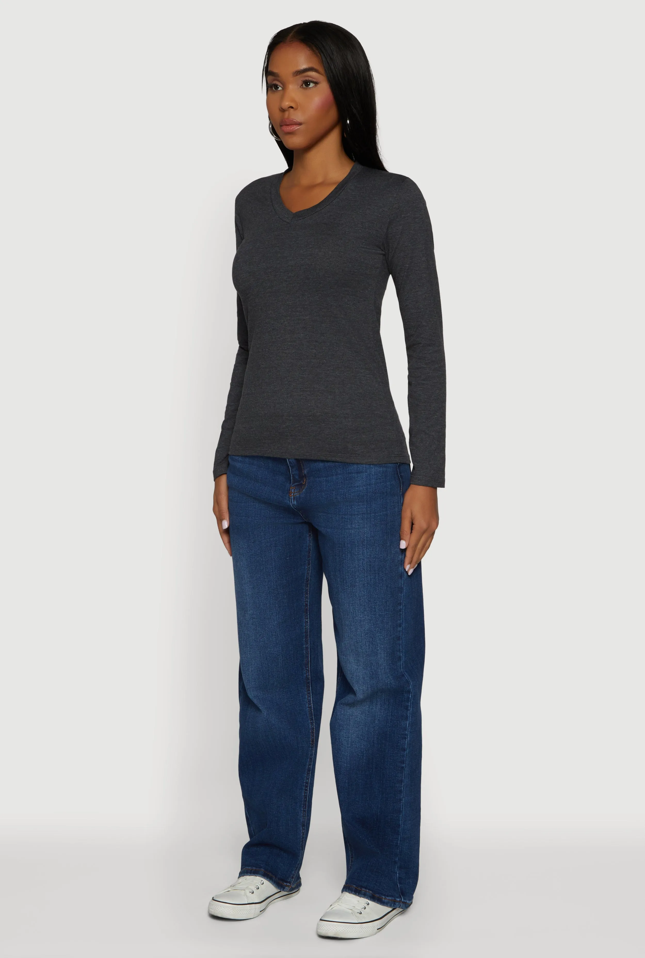 V-Neck Long Sleeve Solid T-Shirt sold by Rainbow product image thumbnail 5